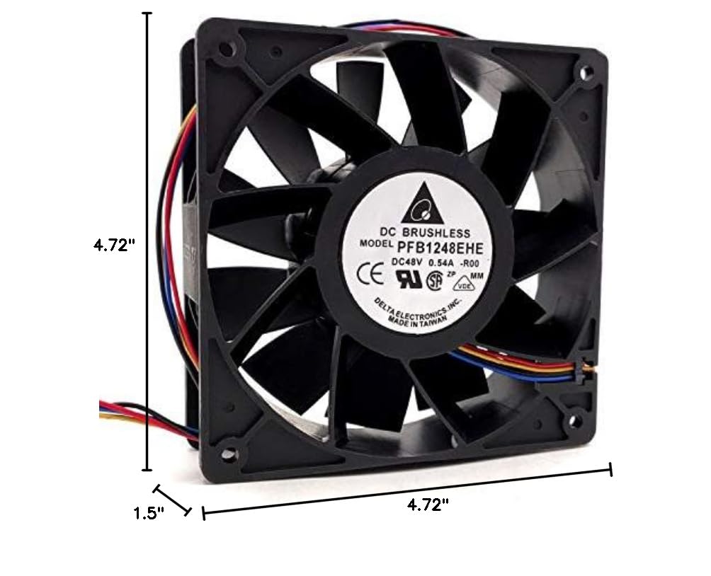Delta PFB1248EHE 48V 120mm Server Cooling Fan - 0.54A High-Speed 12038 Fan for Data Center, Network Rack & Industrial Equipment Cooling