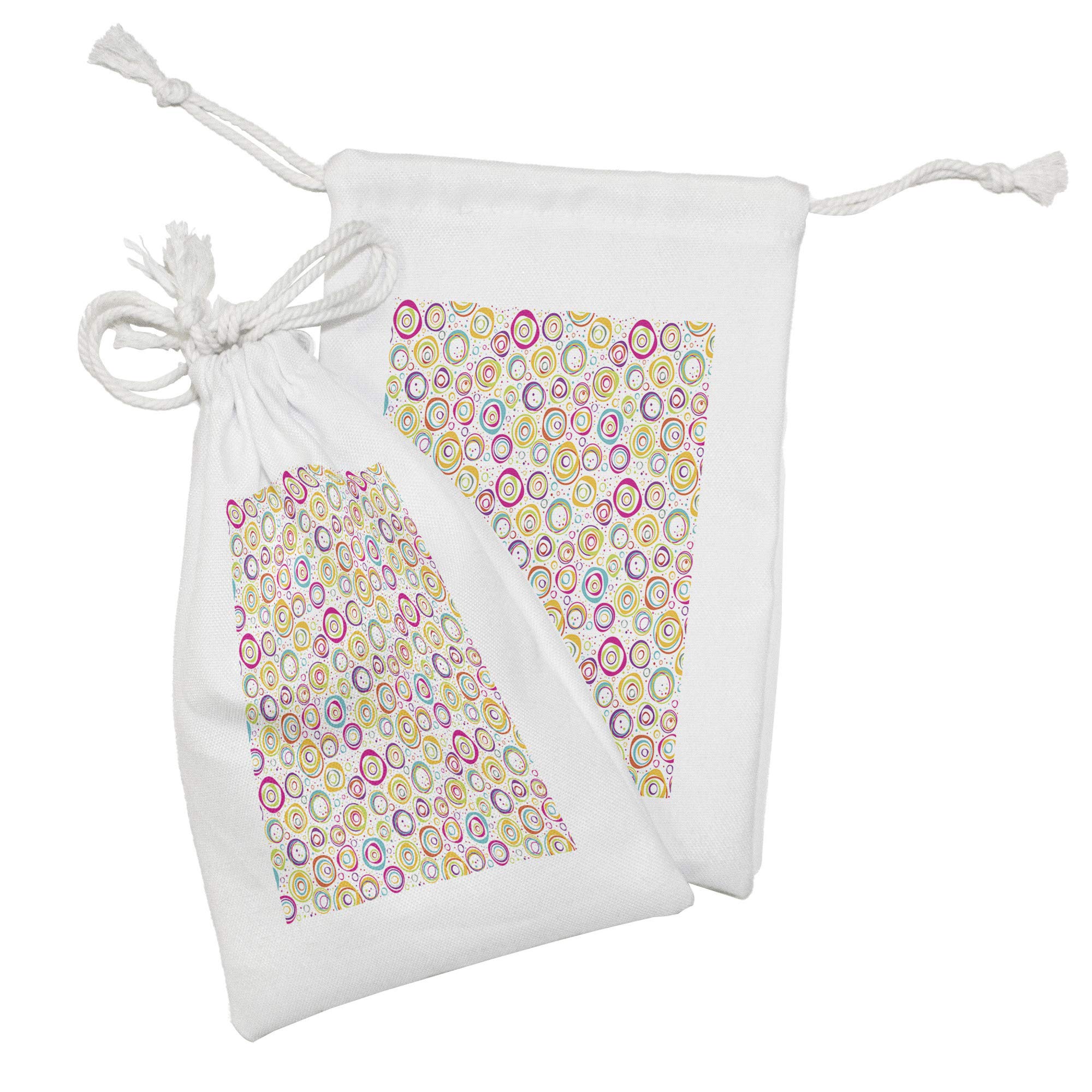 Ambesonne Abstract Fabric Pouch Set of 2 - Colorful Circles & Dots Pattern Drawstring Bags (9