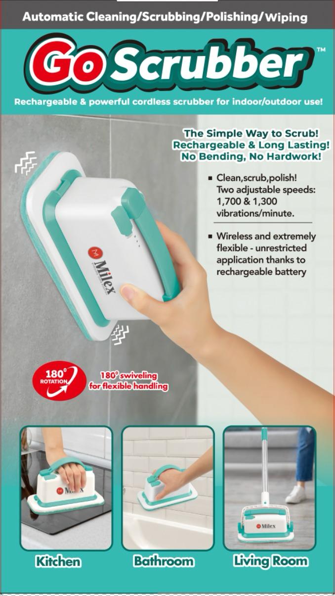 Milex Cordless Electric Scrubber - Powerful Vibration Cleaning Brush for Stubborn Dirt & Grime - Perfect for Bathroom Tiles, Kitchen Sinks & Outdoor Cleaning