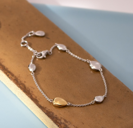 Coast Pebble Golden Station Bracelet - Elegant Adjustable Bracelet for Women, Boho Beach Jewelry, Perfect for Vacation, Wedding & Everyday Wear