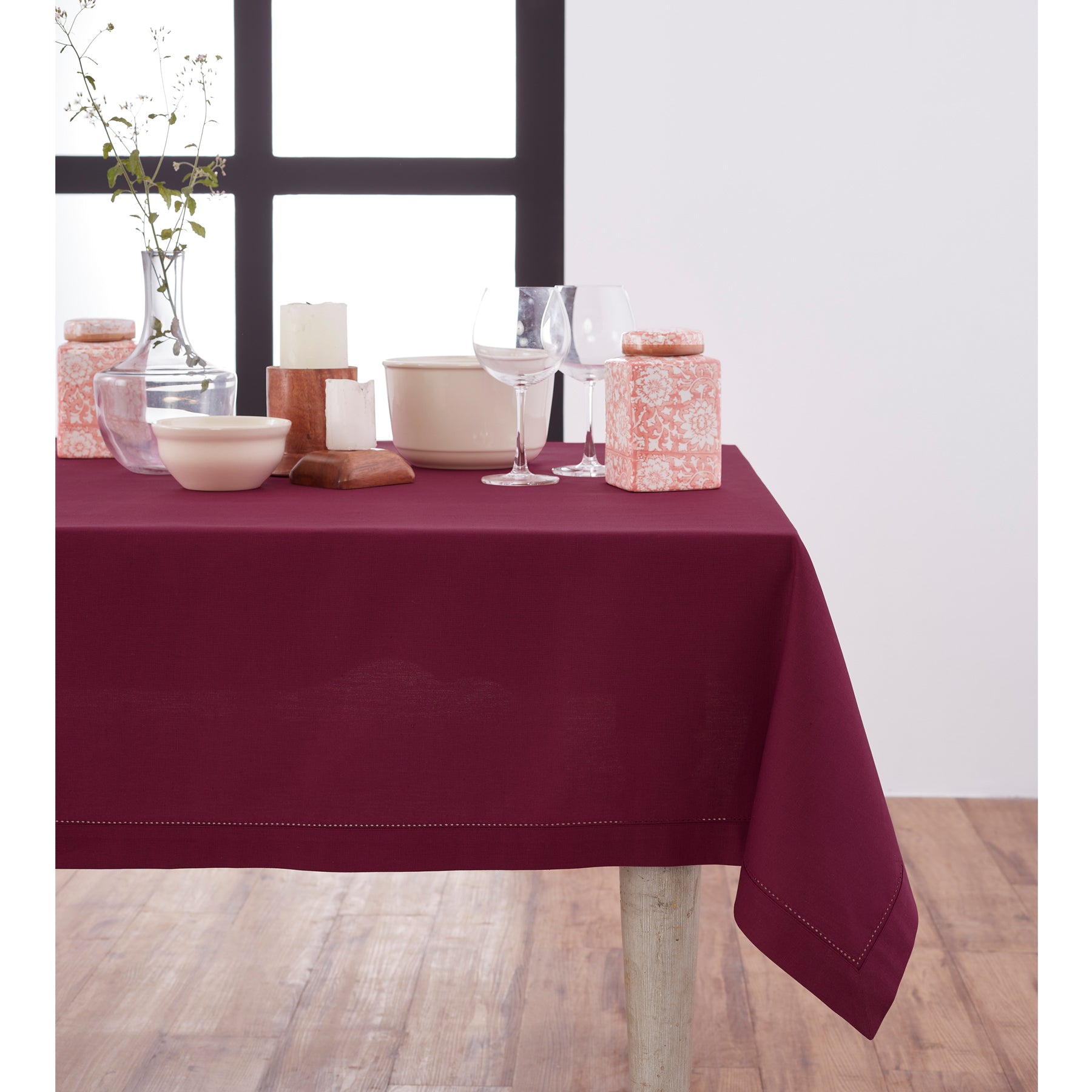 Premium Cotton Linen Hemstitch Tablecloth - Elegant Dining Table Cover for Home Decor, Parties & Special Occasions