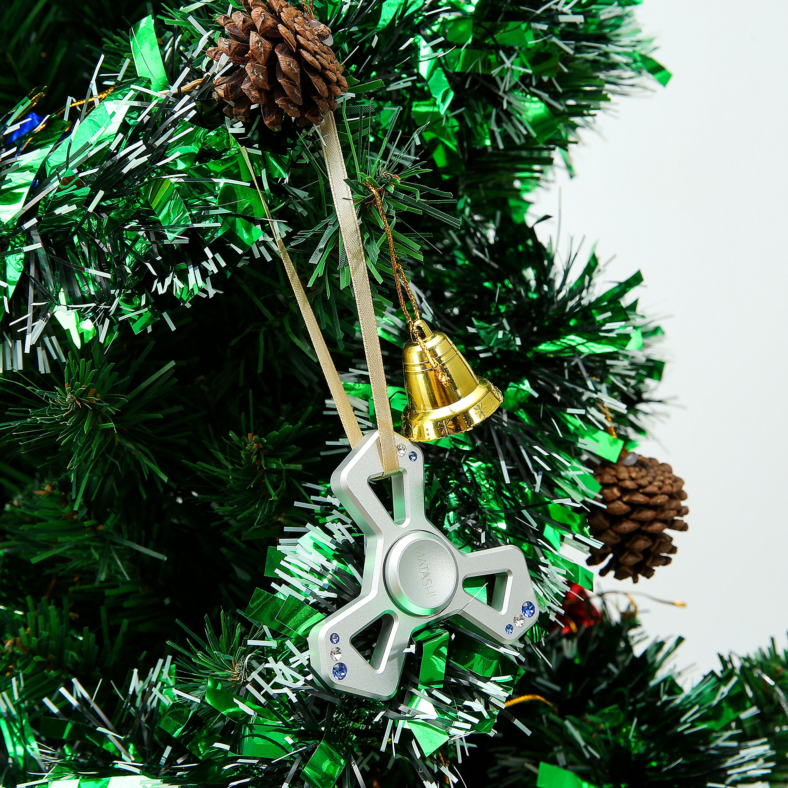 Shiny Chrome Christmas Tree Ornament with Ribbons for Holiday Decor