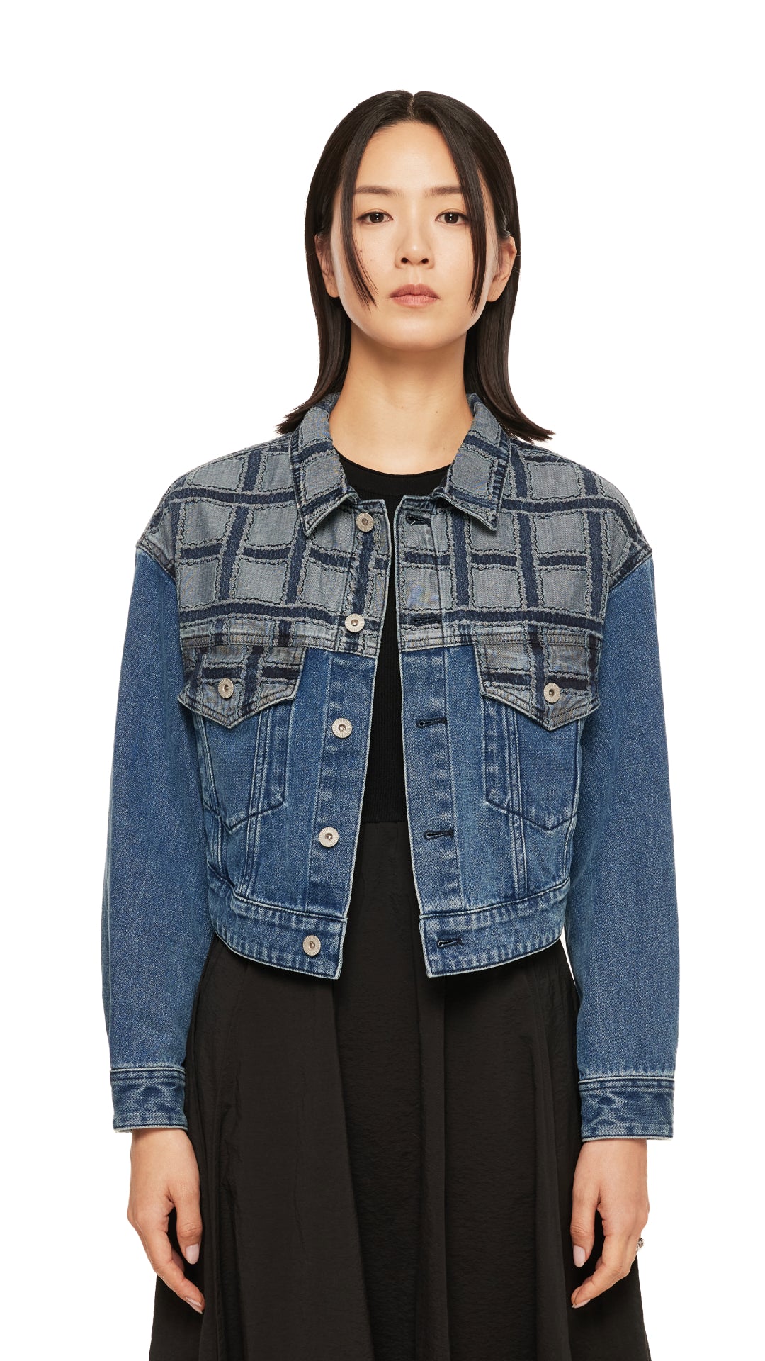 Stylish Patched Crop Denim Jacket for Women - Vintage Distressed Denim Jacket with Unique Embroidery - Perfect for Casual Outfits, Streetwear & Spring Layering