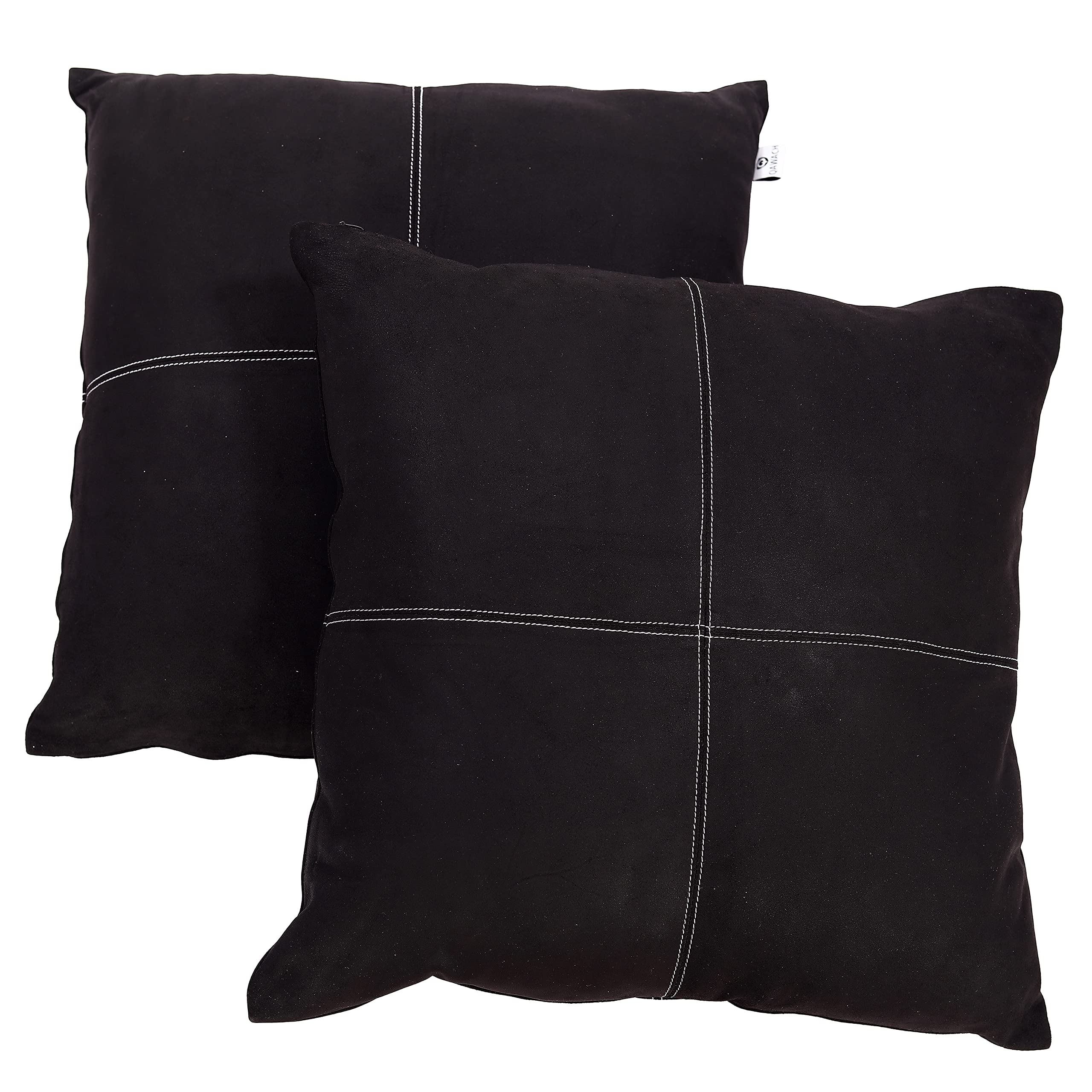 Premium Lambskin Leather Pillow Cover Set of 2 - 16x16 Inch Decorative Throw Pillow Cases for Sofa, Couch, Bed & Living Room - Soft Lightweight Black Cushion Covers for Home Decor & Cozy Comfort