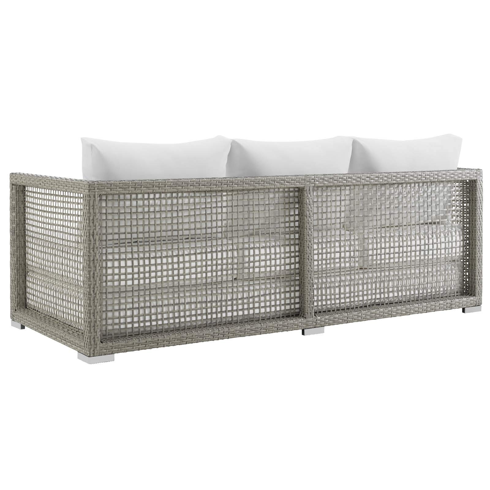 Modern Outdoor Patio Lounge Sofa Set with Rattan Wicker Fabric - 3-Piece Grey/White Furniture for Garden, Poolside & Backyard Relaxation