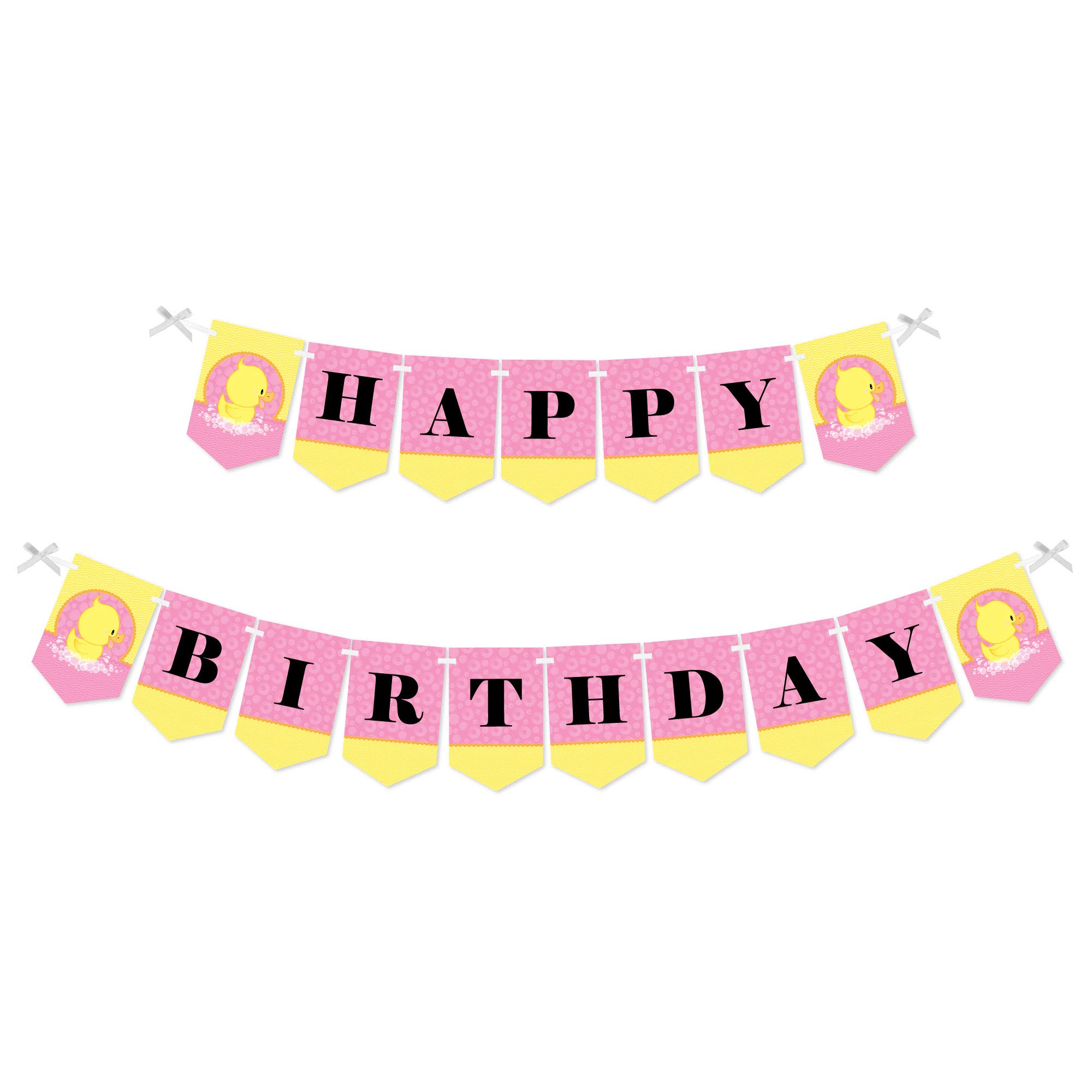 Big Dot of Happiness Pink Ducky Duck Birthday Banner - Cute Pink Party Decorations for Girls Birthday Celebration - Perfect for Baby Showers, Nursery Decor & Kids Parties
