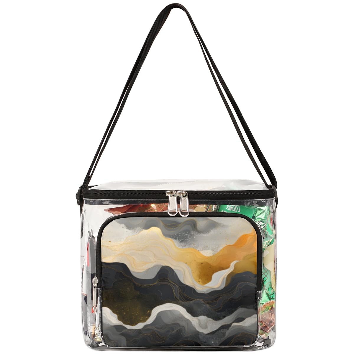 GzLeyigou Clear Marble Print Tote Bag with Handles - Fashionable Transparent Shoulder Bag for Women, Crossbody Purse for Outdoor, Travel, Picnic, Concerts & Sports Events (Stadium Approved) - Perfect for Beach, Shopping, Music Festivals & Daily Use
