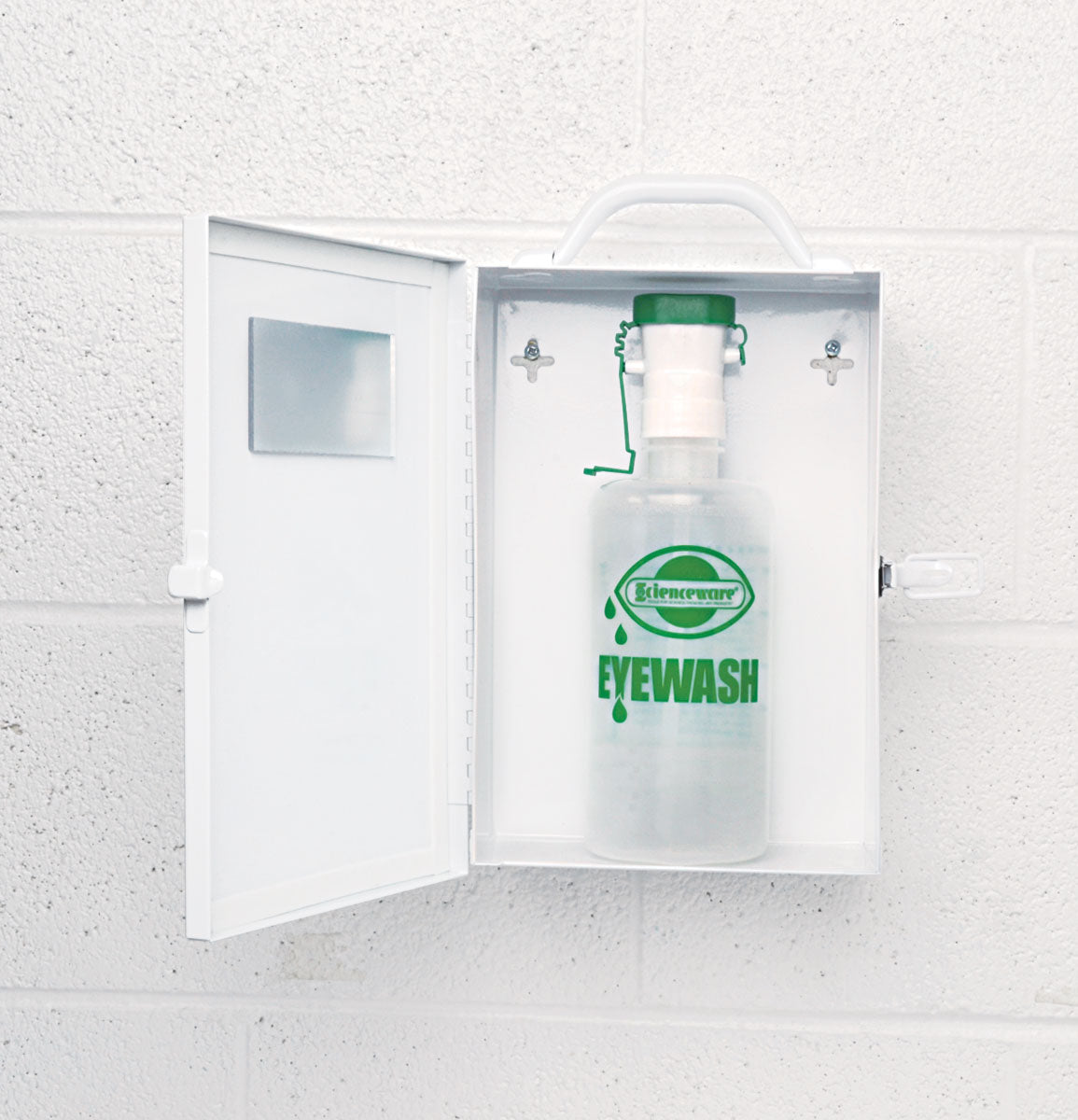 Emergency Metal Eye Wash Station with Empty Bottle - ANSI Compliant First Aid for Chemical Splash & Workplace Safety - Ideal for Labs, Factories & Industrial Use