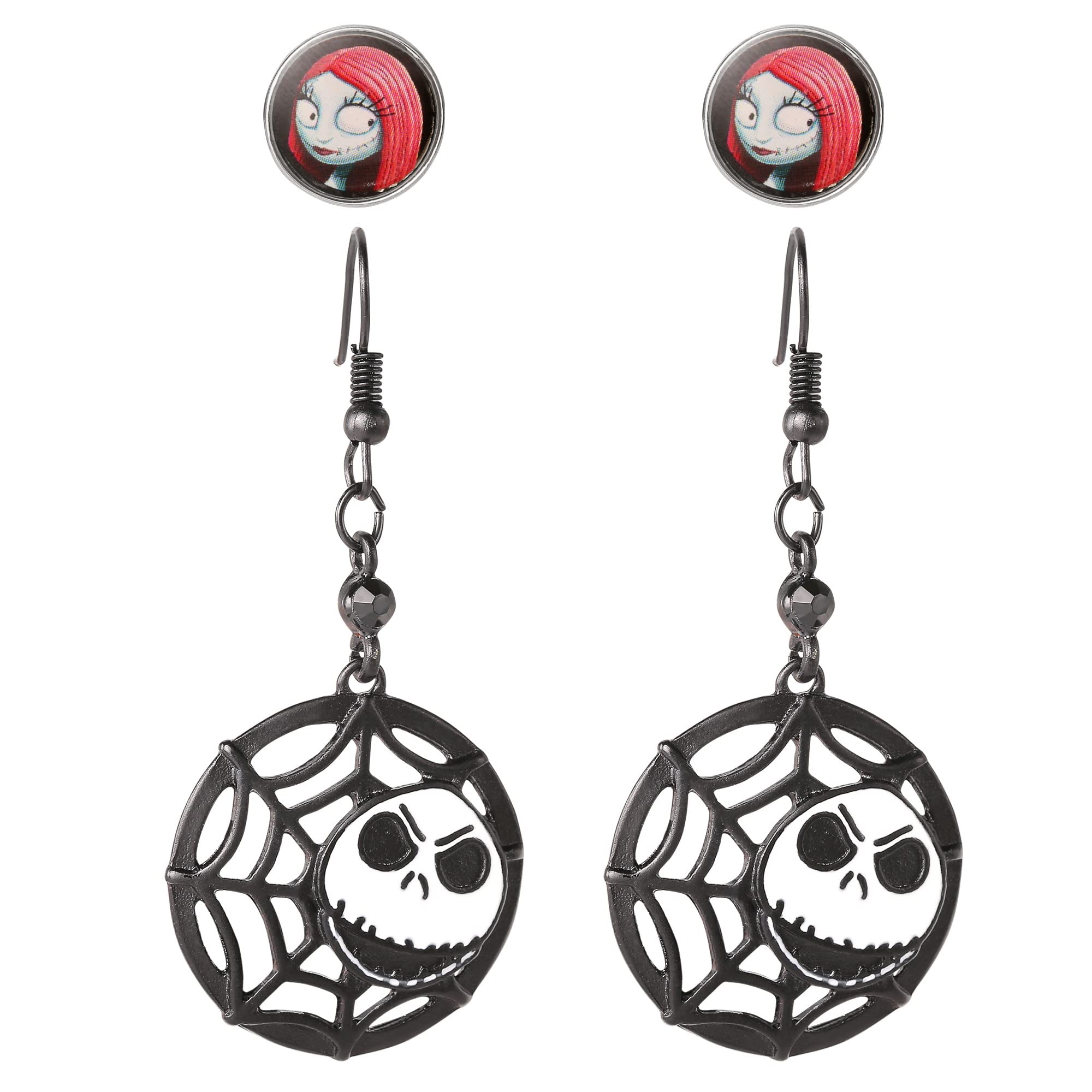 Disney Women's The Nightmare Before Christmas Jewelry Set - Jack Skellington Dangling & Stud Earrings - Gothic Halloween Accessories for Women - Perfect for Cosplay, Halloween Parties & Disney Fans