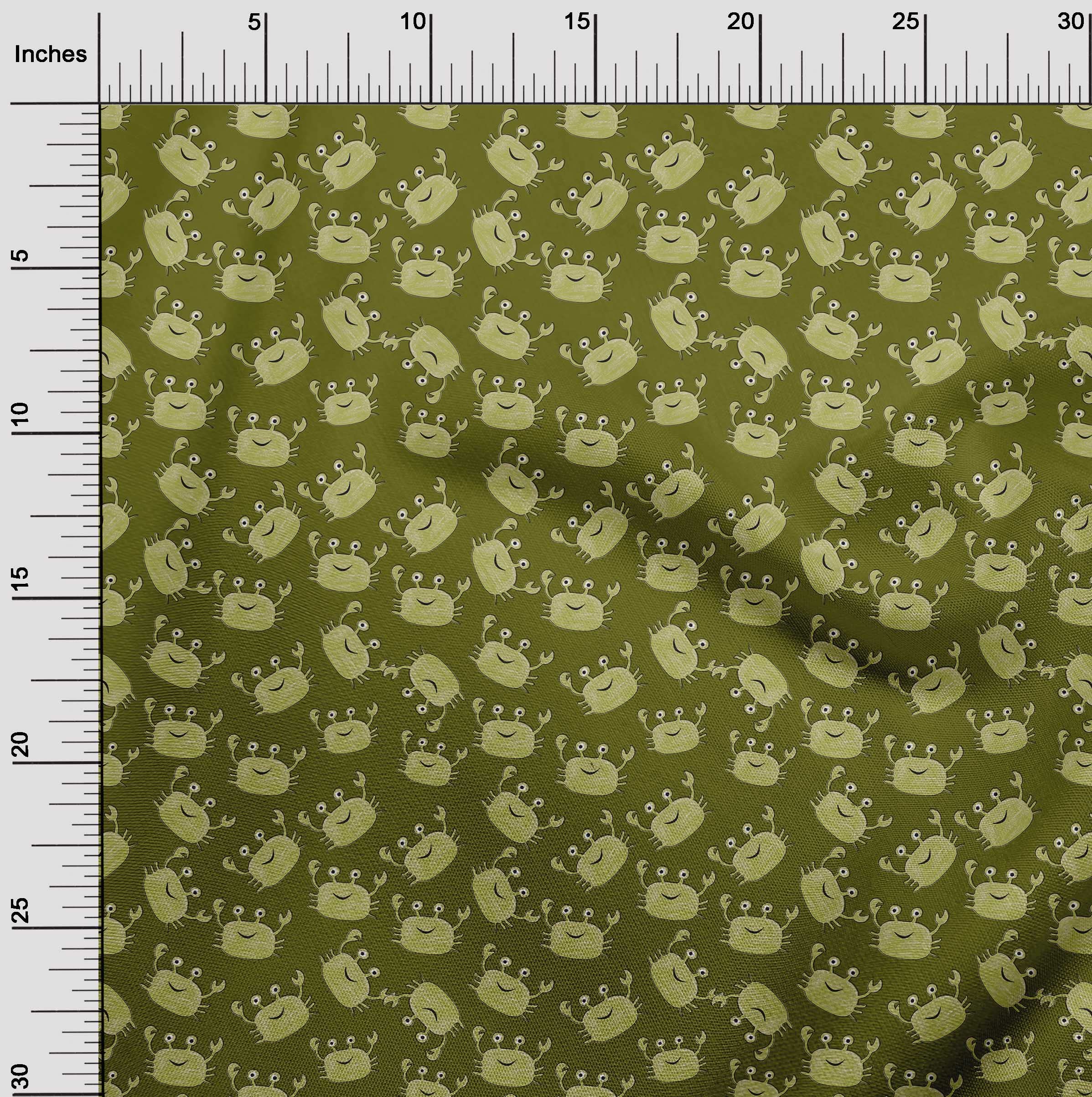 oneOone Georgette Viscose Lime Green Fabric for Kids Crab Print - 42 Inch Wide DIY Sewing Material by The Yard | Perfect for Children's Clothing, Costumes & Craft Projects