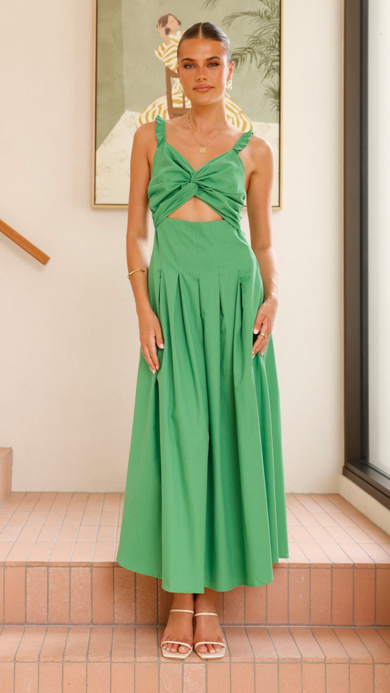 Bryce Maxi Dress in Green - Elegant Long Flowy Dress for Women, Perfect for Summer, Beach, and Casual Outings