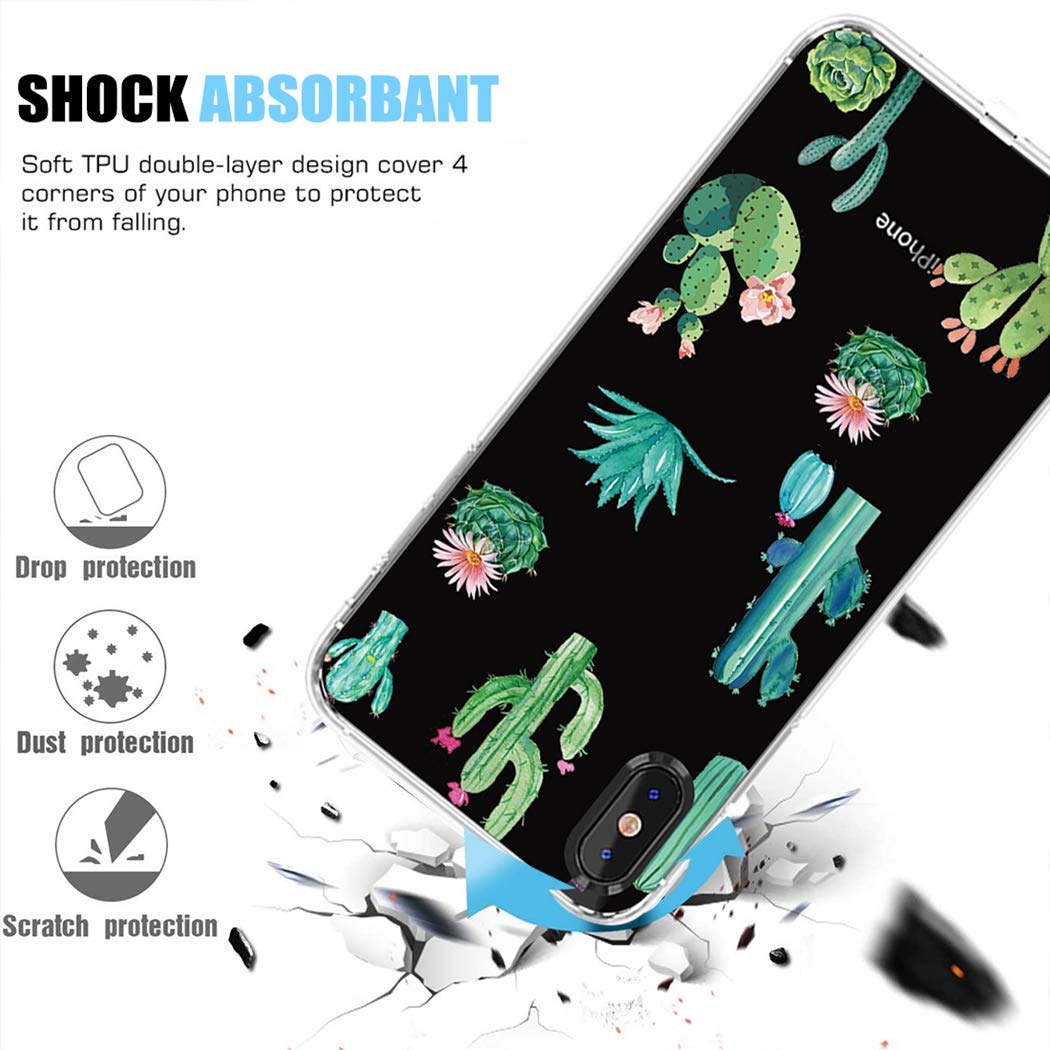 iPhone Xs/X Clear Soft TPU Shockproof Protective Phone Case for Women & Girls - Cactus Design - Perfect for Everyday Use, Travel & Outdoor Activities