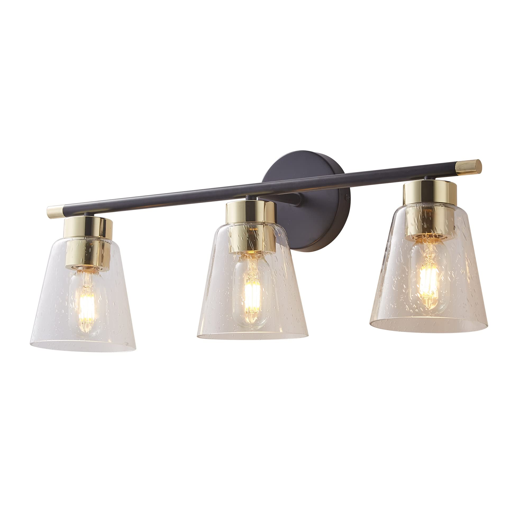 Modern Matte Black & Brushed Gold Bathroom Vanity Mirror Lighting - Wall Mounted Lamp with Glass Shade (Bulb Not Included) - Perfect for Makeup Vanity, Dressing Room & Spa-Style Bathroom Decor