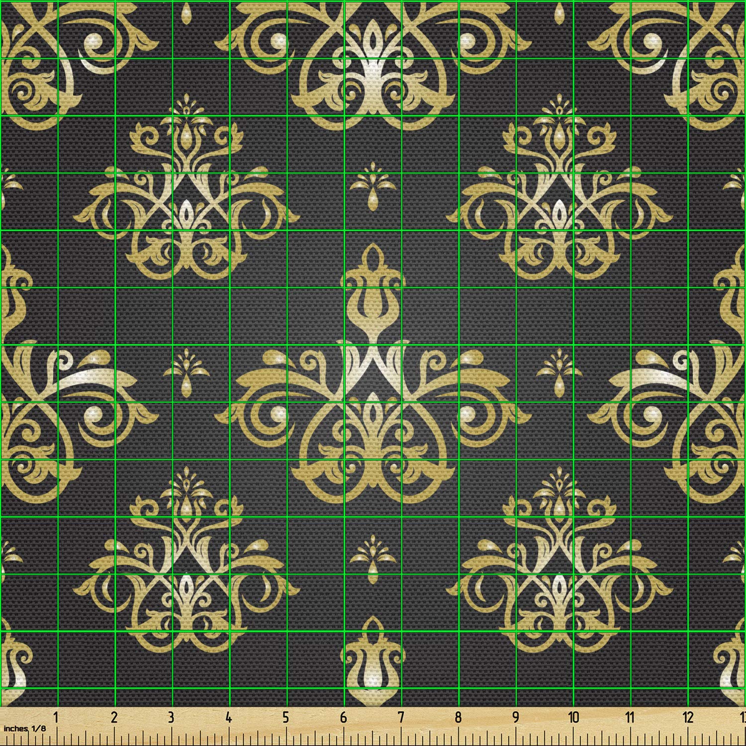 Ambesonne Yellow Damask Fabric - Venetian Floral Upholstery for Home Decor
