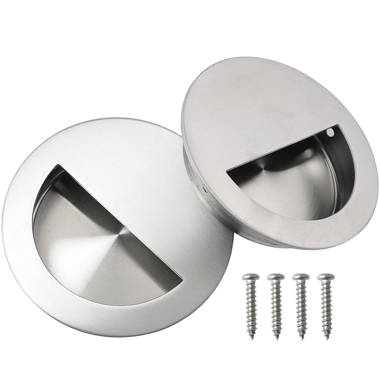 2-Pack 70mm Stainless Steel Recessed Door Handles - Round Invisible Cabinet Pulls for Drawers & Sliding Doors | Durable Hidden Handles for Modern Kitchen & Bathroom Cabinets