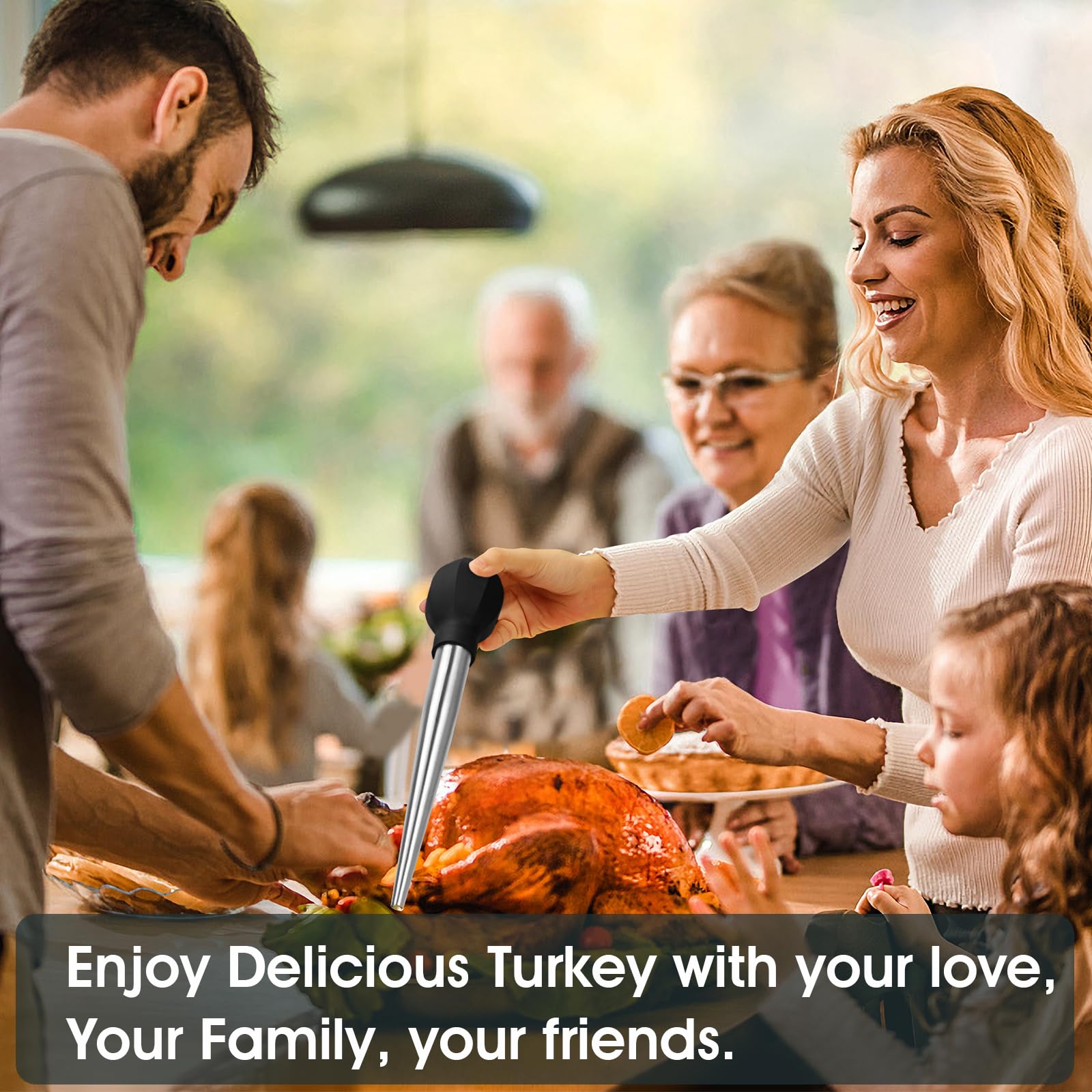 Stainless Steel Turkey Baster with Brush & Needle - for Meat, Poultry & Beef Cooking
