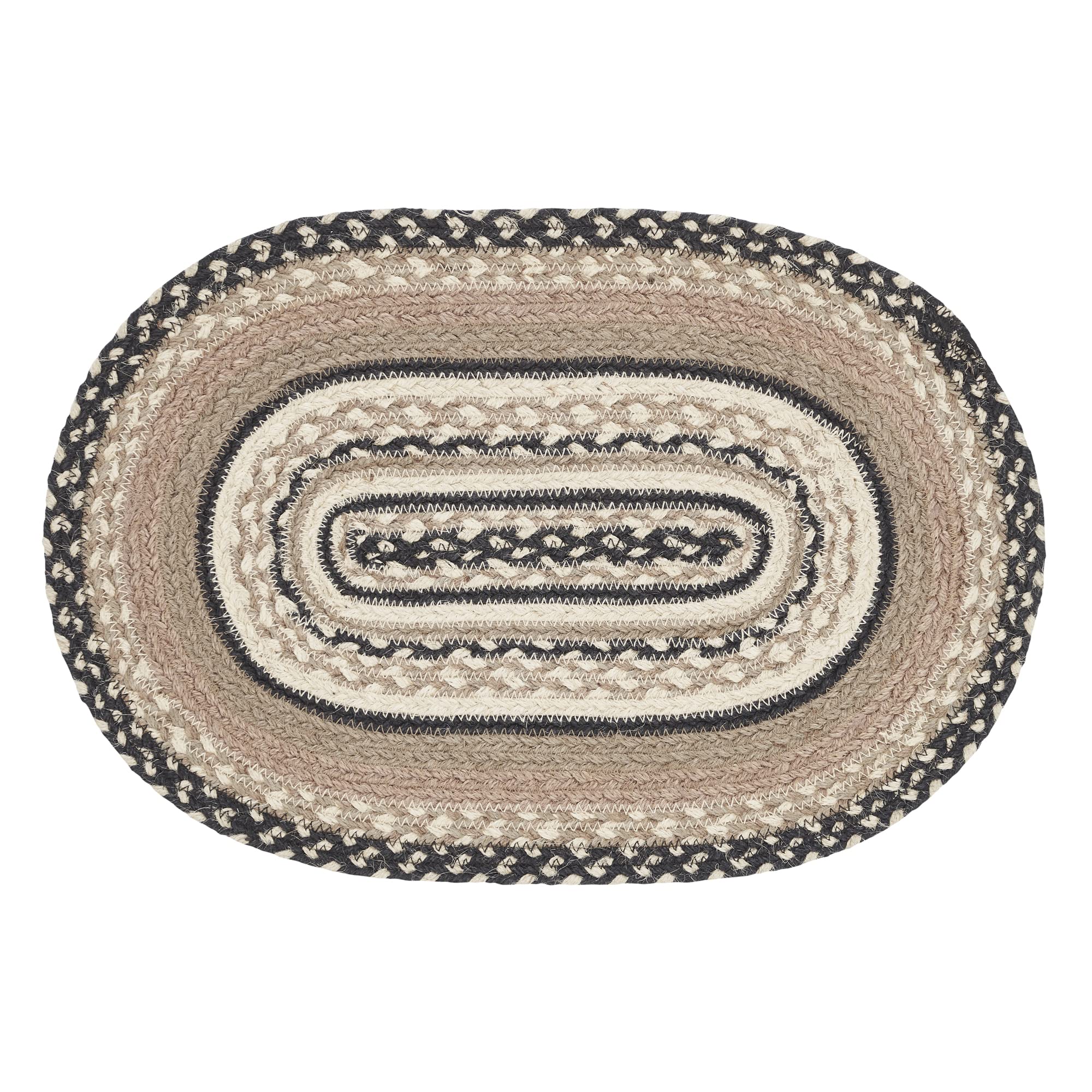Sawyer Mill Braided Jute Oval Dining Table Placemat - Charcoal Creme 12x19 - Eco-Friendly Natural Fiber Table Decor for Farmhouse, Rustic & Coastal Dining Rooms