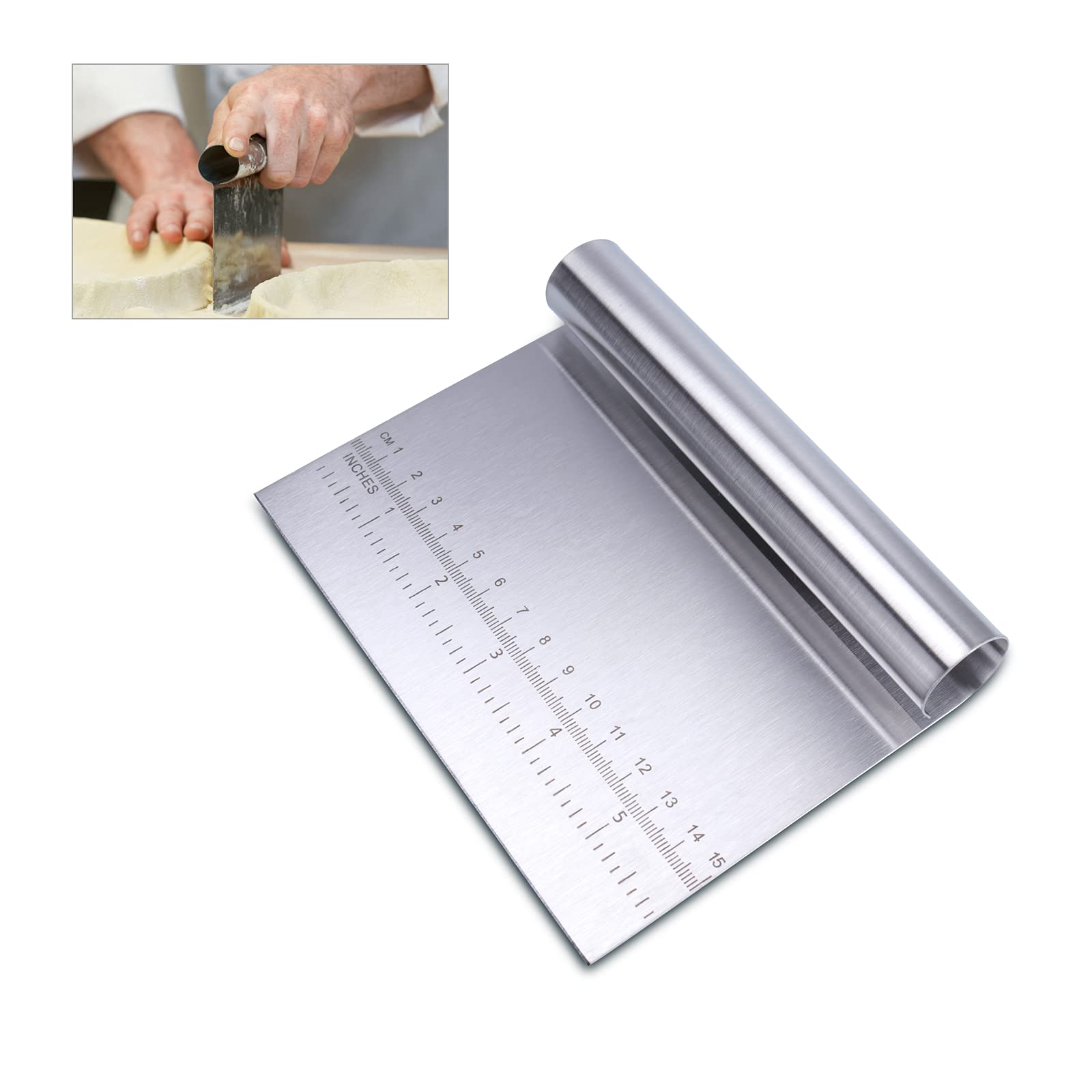 Stainless Steel Pastry Cutter for Baking - Multi-Purpose Dough Scraper & Pizza Cutter with Measurement Marks - Perfect for Pies, Cookies & Pizza Making - Essential Kitchen Tool for Home Bakers