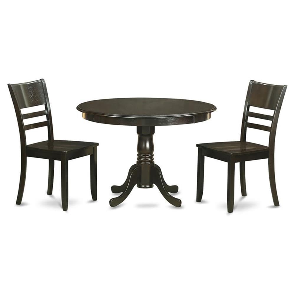 East West Furniture HLLY3-CAP-W 3-Piece Round Kitchen Table Set with Pedestal Base & 2 Dining Chairs - Compact 42x42 Inch Cappuccino Dining Set for Small Spaces, Apartments & Breakfast Nooks - Perfect for Cozy Meals, Morning Coffee & Space-Saving Dining Solutions