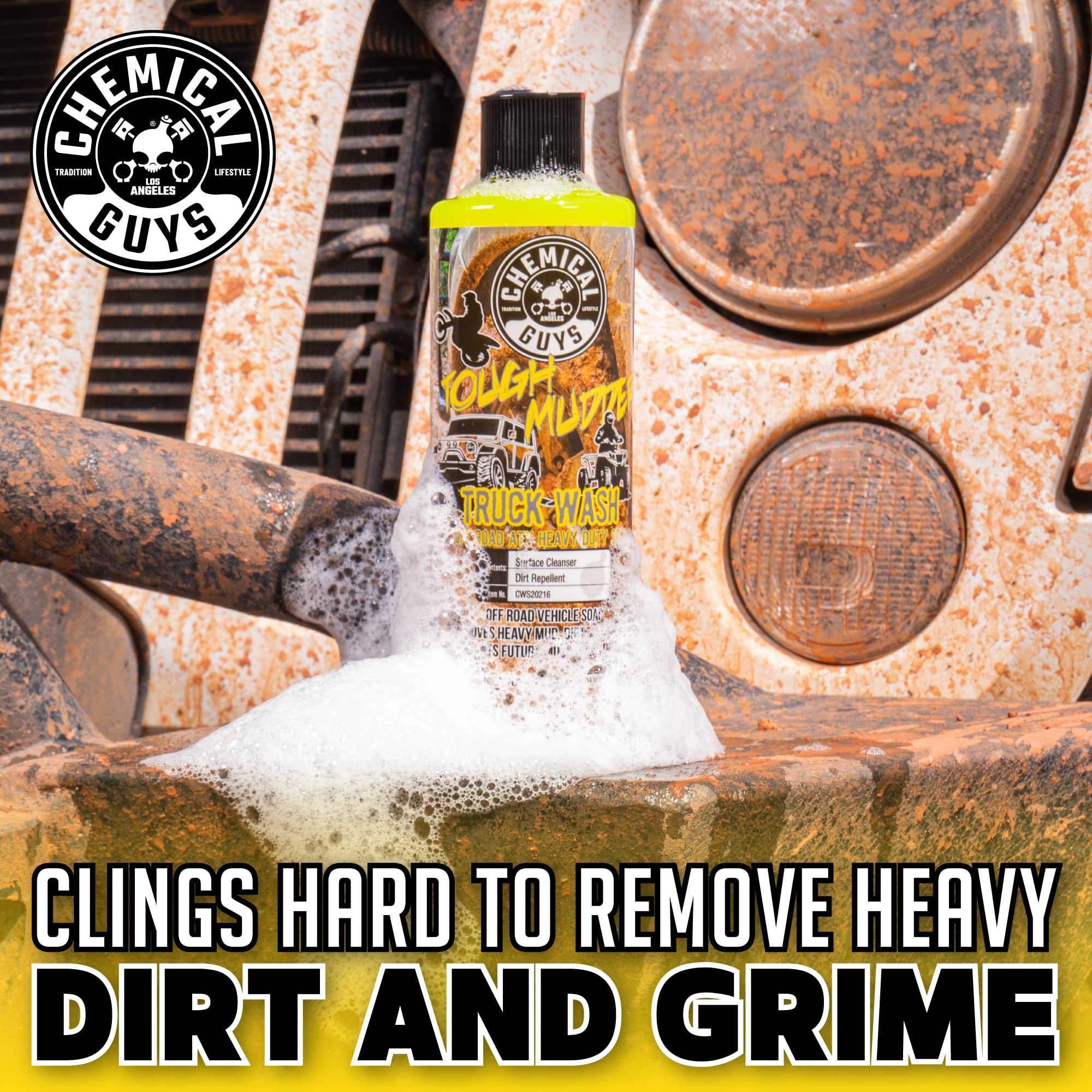 Chemical Guys EQP339 TORQ Professional Foam Cannon & Tough Mudder Truck Wash - Heavy Duty Off-Road ATV Soap (1 Gallon, 128 fl oz, Lemon Scent) - Perfect for Deep Cleaning Trucks, SUVs, ATVs & Off-Road Vehicles