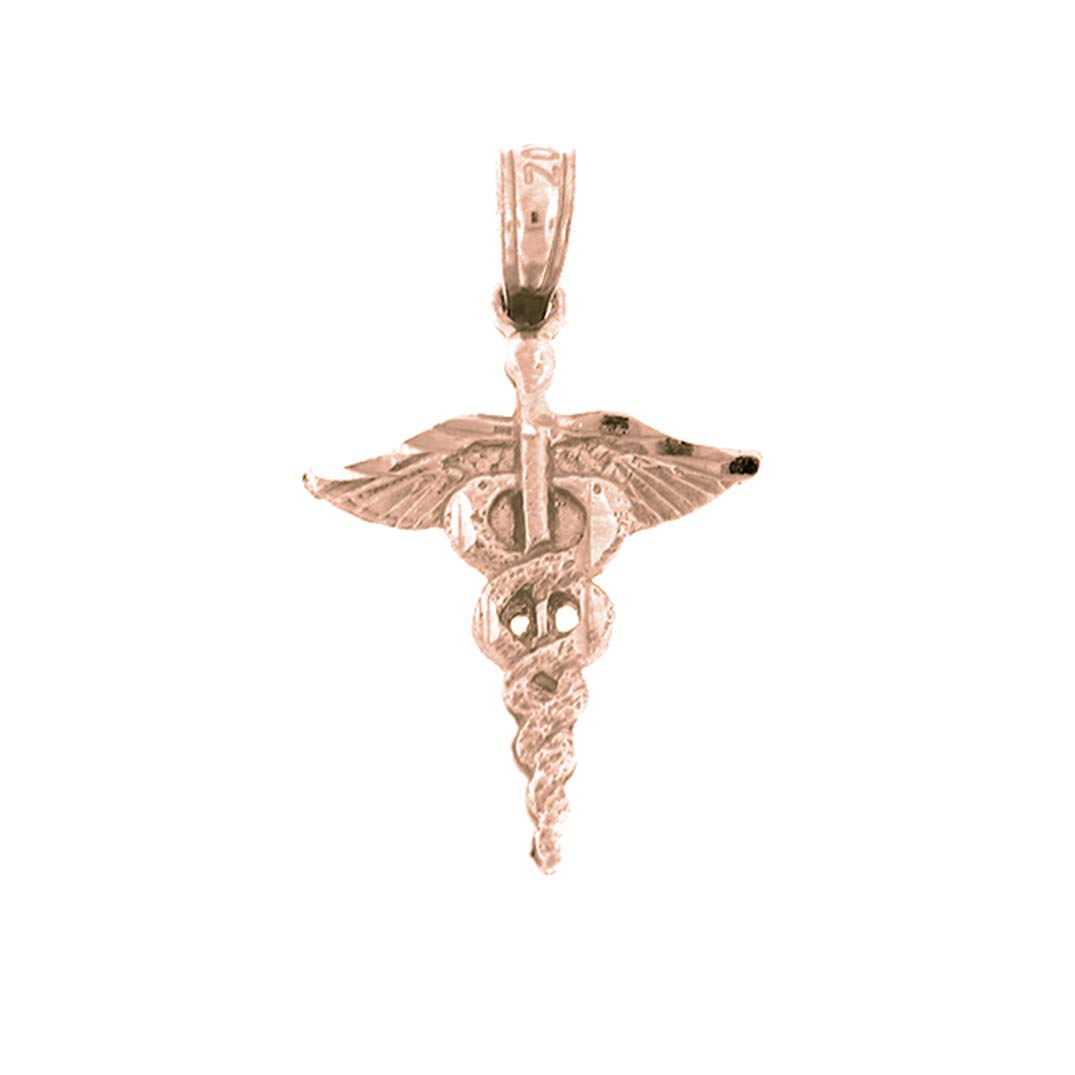 14K Solid Rose Gold Caduceus Pendant Necklace - 16mm Medical Symbol Charm for Doctors, Nurses & Healthcare Professionals - Perfect Gift for Graduation, Appreciation or Everyday Wear