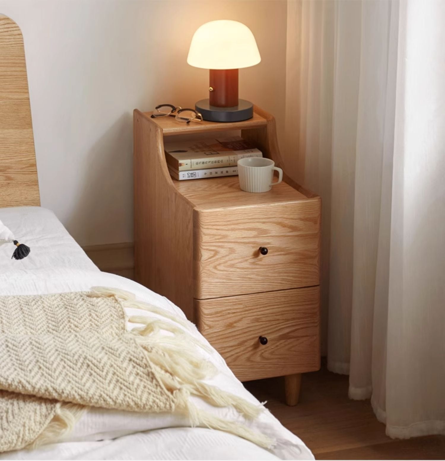 Solid Oak and Ash Wood Nightstand - Rustic Bedside Table with Drawer for Bedroom, Living Room, or Guest Room - Durable Wooden End Table for Home Decor