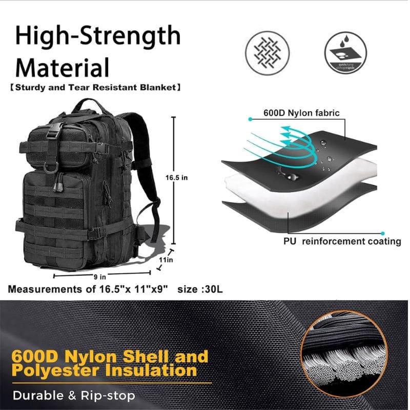 30L Tactical Backpack for Men & Women - Waterproof Military Rucksack with MOLLE System - Perfect for Hiking, Camping, Travel & Outdoor Adventures