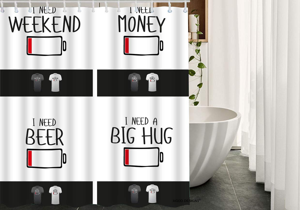 HGOD DESIGNS Low Battery Funny Shower Curtain - 60x72 Inch Waterproof Polyester Bathroom Decor with Unique Tech Theme - Perfect for Geeky Bathrooms & Gaming Themed Home Decor