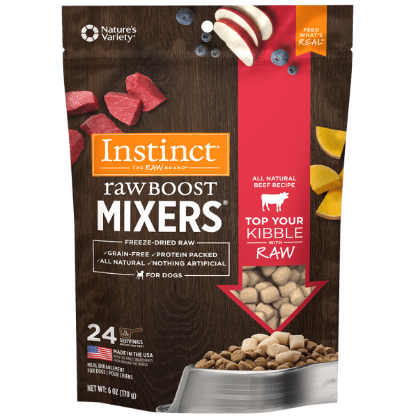 Instinct Raw Boost Mixers All Natural Beef Recipe Dog Food Topper - 6oz | Grain Free Protein Supplement for Dogs | Perfect for Kibble Mixing & Meal Enhancement
