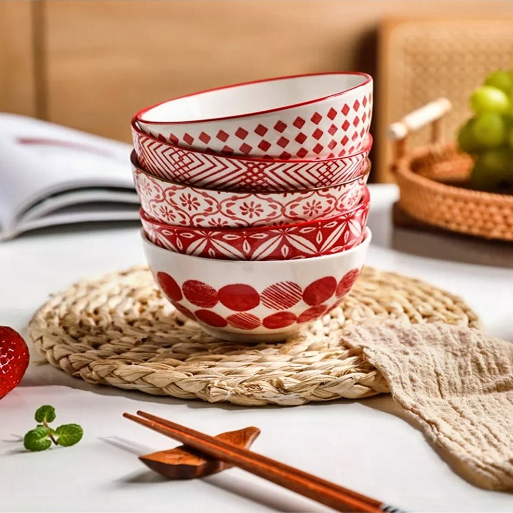 Premium Katsu Ceramic Bowls Set of 5 - Durable Stoneware for Soup, Salad & Rice - Perfect for Family Dinners & Japanese Cuisine