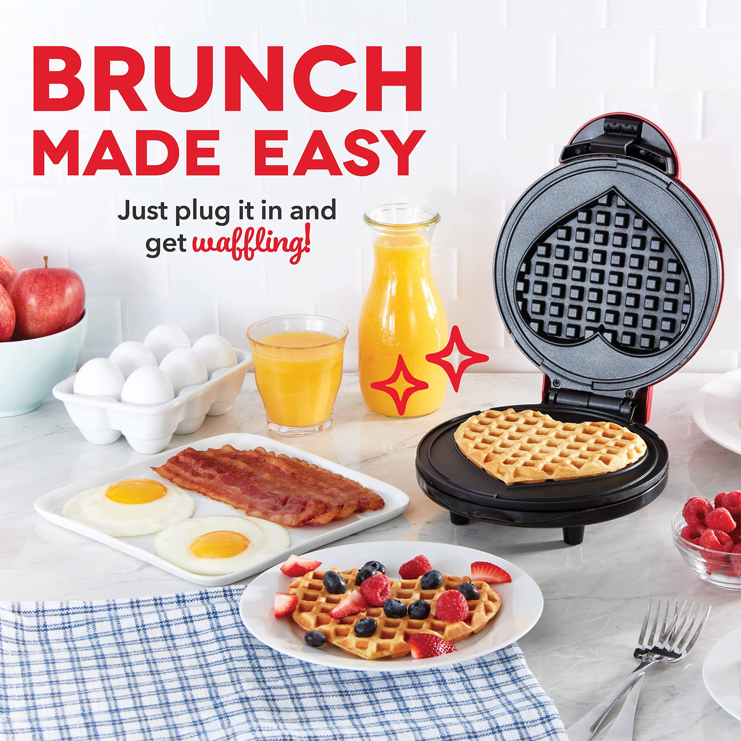 Mini Waffle Maker with Non-Stick Coating - 350W Heart-Shaped Waffle Iron for Kids, Perfect for Birthday Parties, Easter Breakfast & Family Gatherings