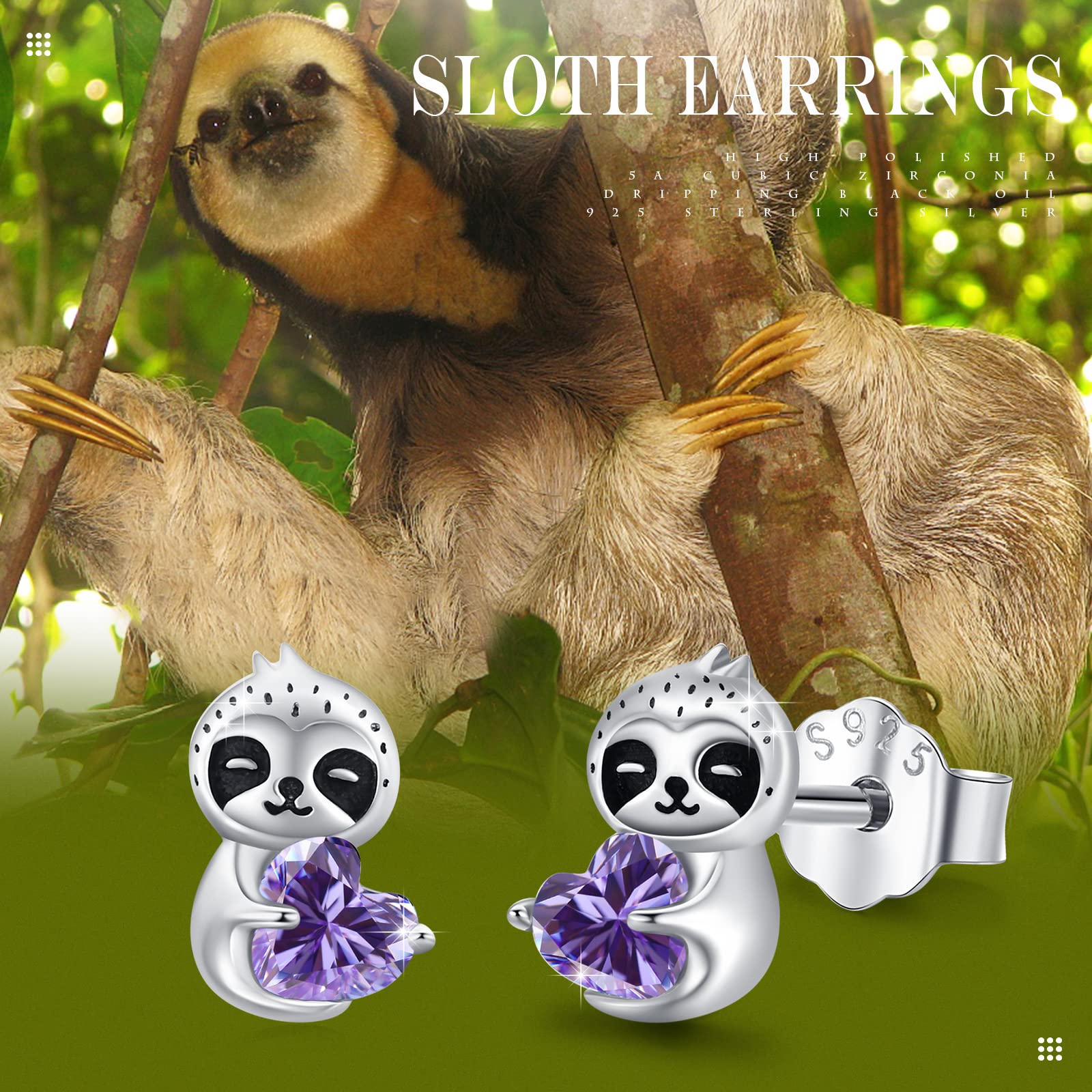 Sterling Silver Sloth Stud Earrings for Women & Girls - Cute Animal Jewelry Gift for Birthday, Valentine's Day | Hypoallergenic Heart Earrings for Everyday Wear & Special Occasions