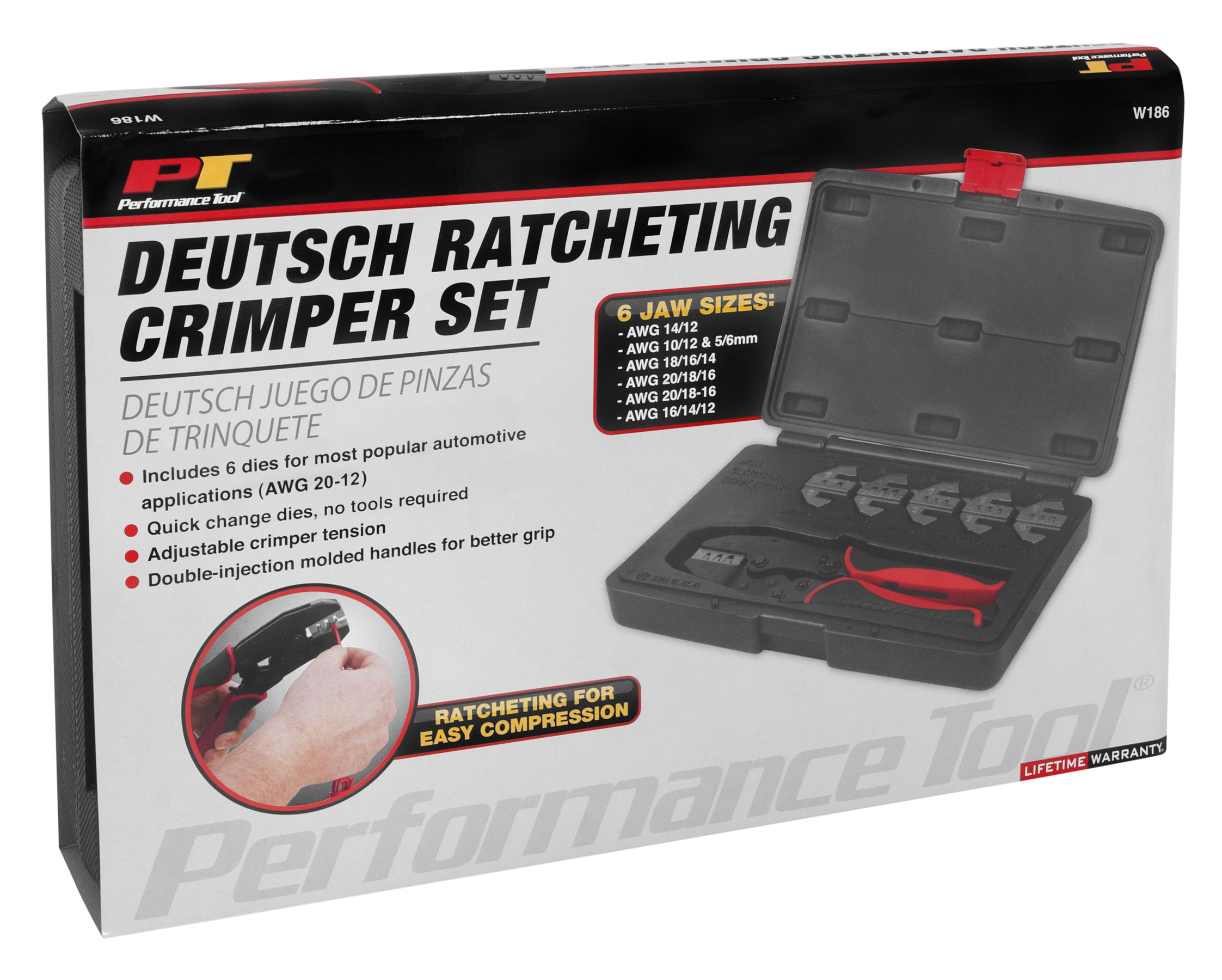 Professional 7-Piece Quick Interchangeable Deutsch Ratchet Crimping Tool Set - Performance Tool W186 for Automotive, Electrical & Industrial Wiring Applications
