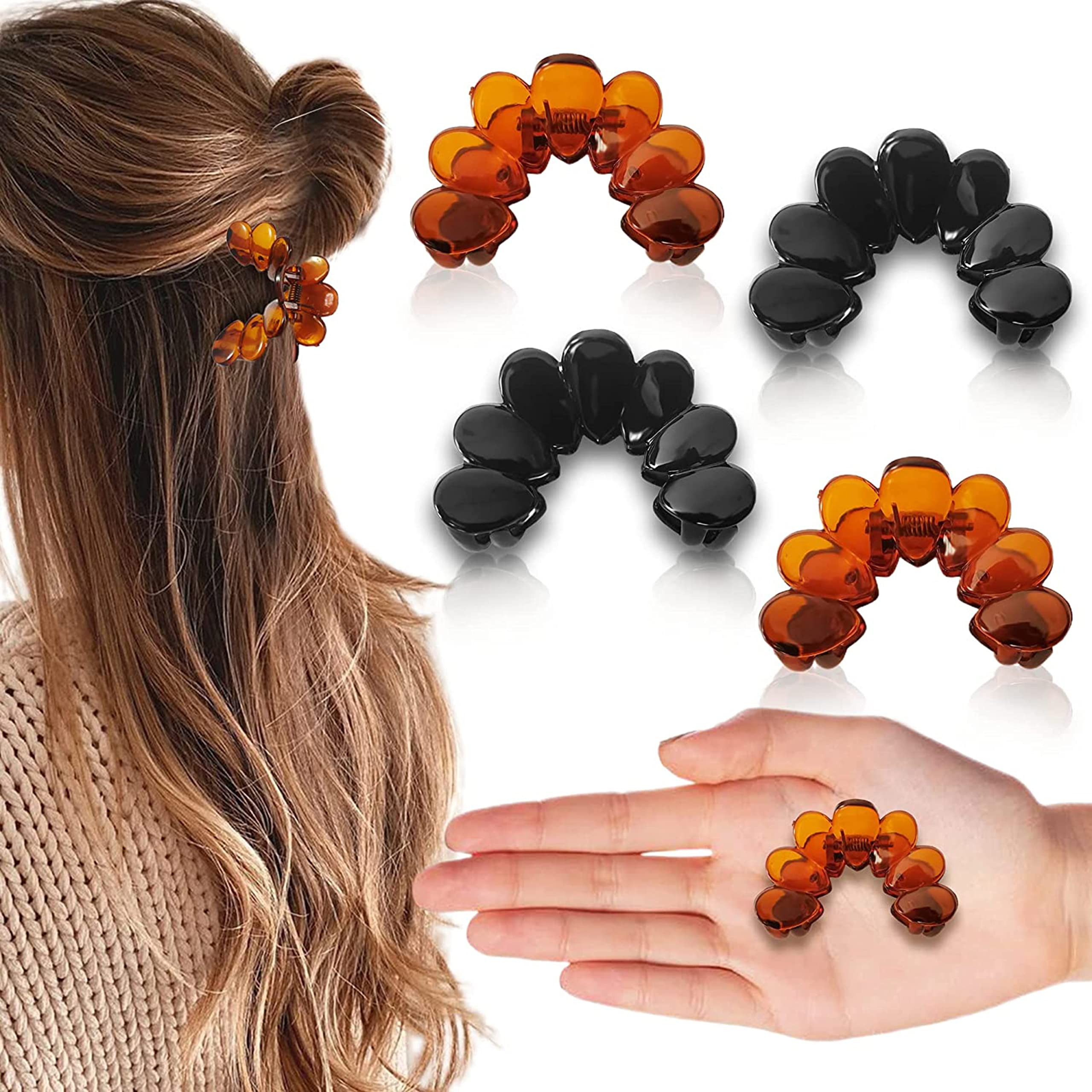 BIRDWARE Hair Clips for Women - 4Pcs Claw Clips & Butterfly Hair Accessories for Girls, Korean Style Fancy Clutch, Medium Hair Clips (Shell & Black) - Perfect for School, Work, Parties & Everyday Styling