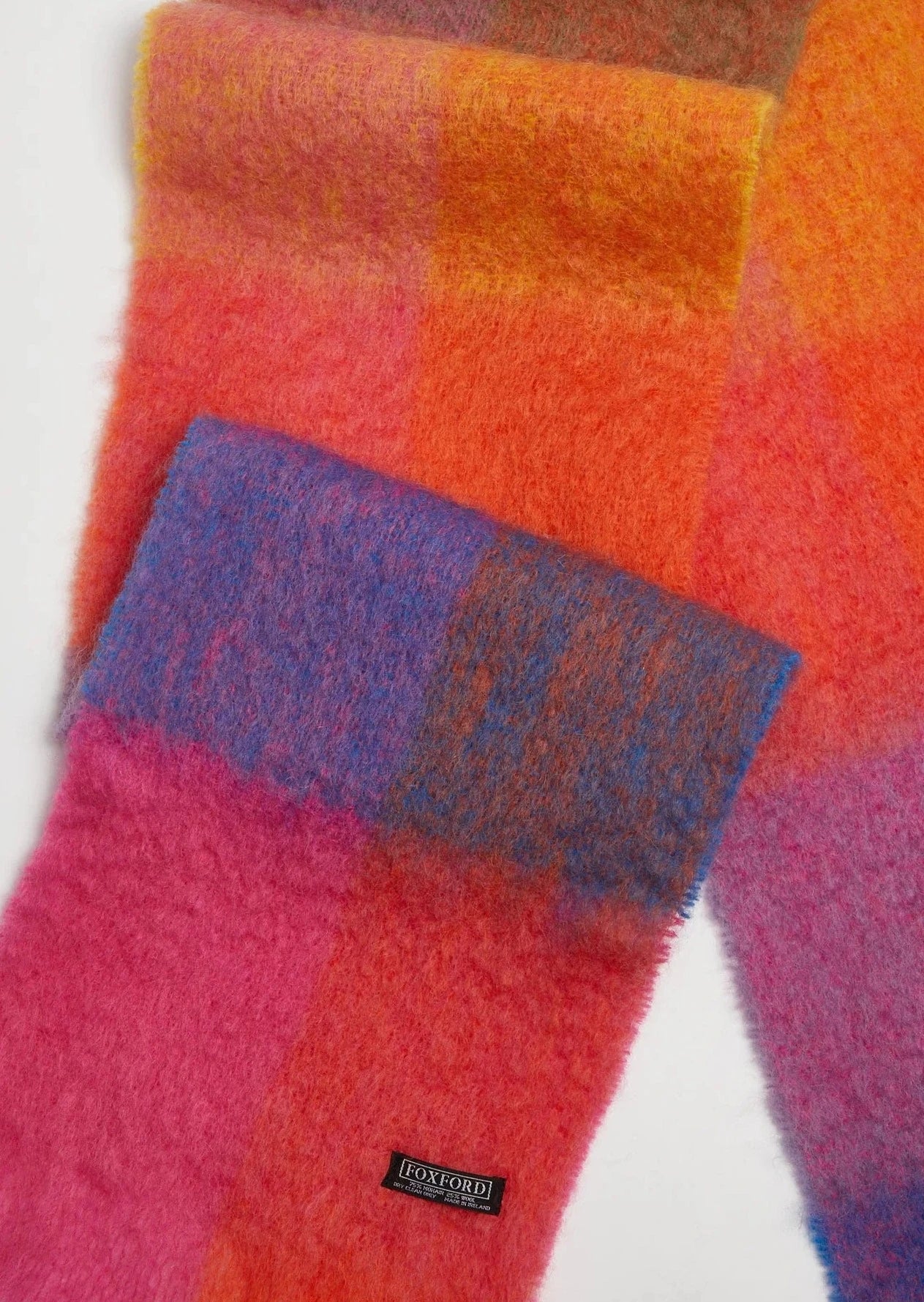 Foxford Giant Mohair Scarf - Soft Warm Winter Wrap for Women, Pink Red Checkered Plaid, Oversized Chunky Knit Scarf for Cold Weather, Christmas Gift, Travel & Outdoor Activities