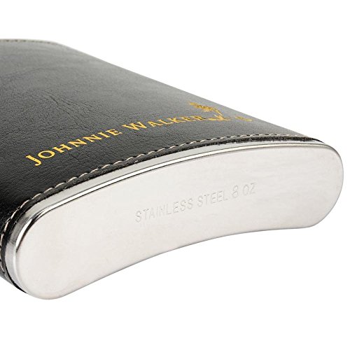 Premium 8 Oz (230ml) Stainless Steel Hip Flask with Stitched Black Leather & Gold Lettering - Perfect for Whiskey, Bourbon & Liquor Storage - Great for Travel, Camping & Gifts