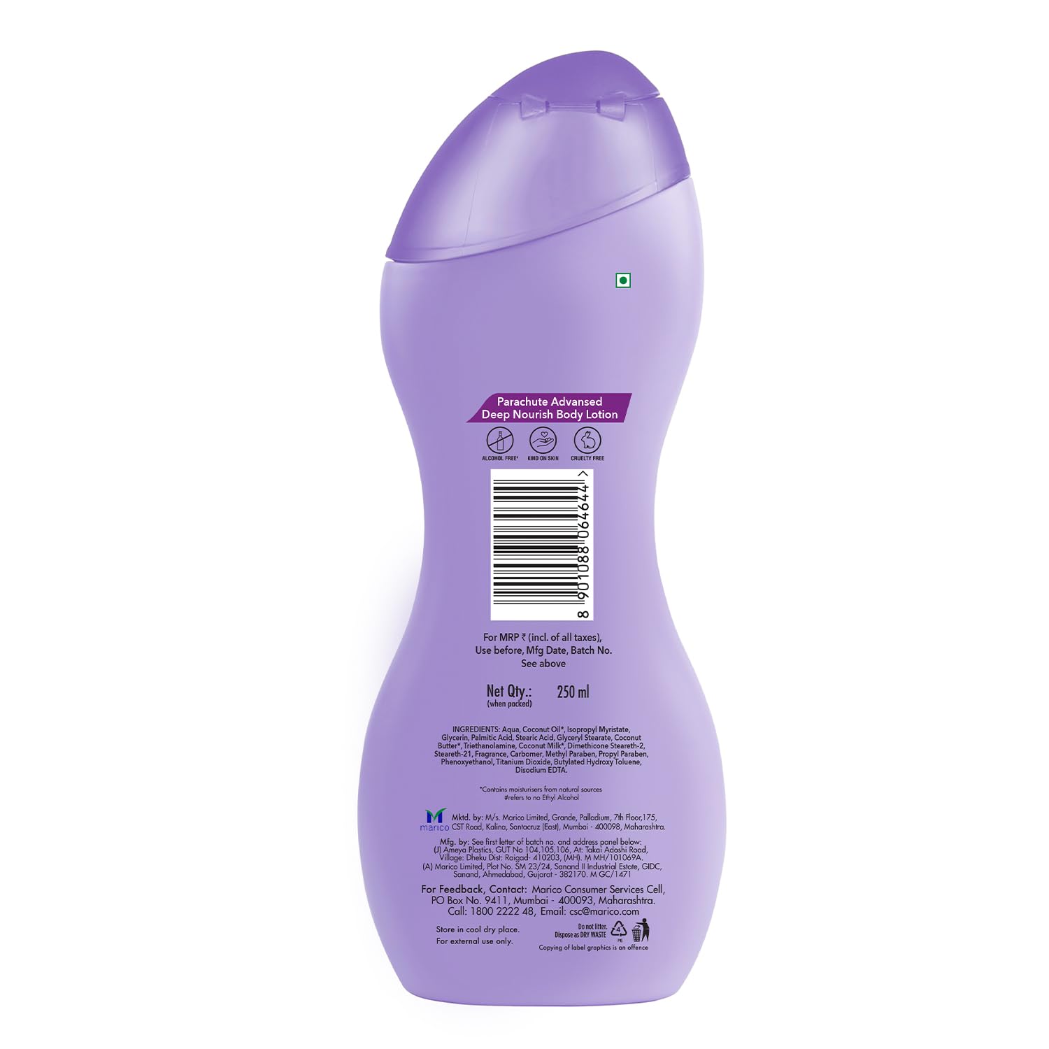 Parachute Advanced Deep Nourish Body Lotion for Women & Men - 250ml Coconut Milk Moisturizer for Dry Skin | 100% Natural, 72-Hour Hydration | Perfect for Daily Use, After Shower & Winter Care