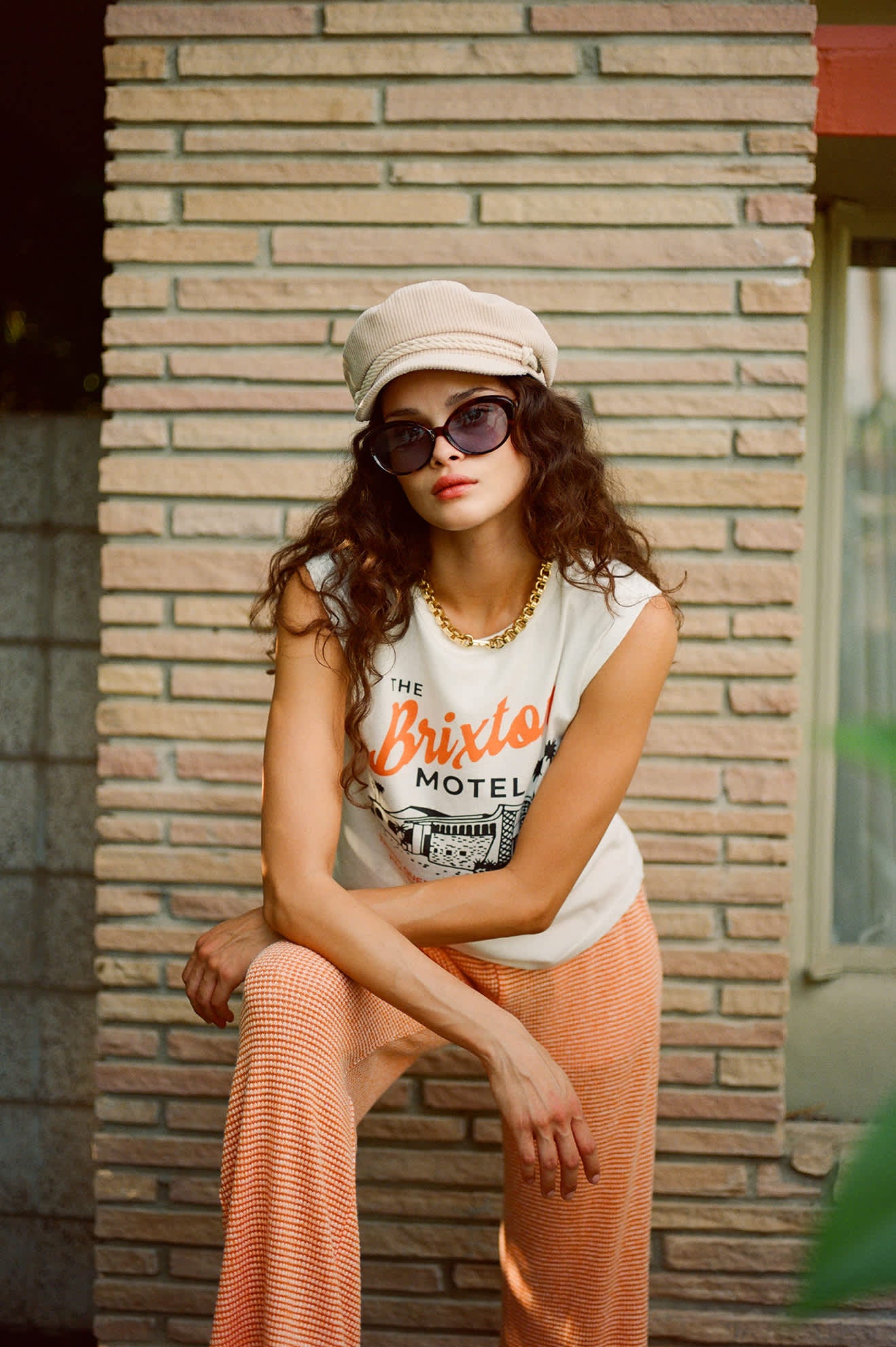 Brixton Motel Muscle Tank Top for Women - Soft Cotton Sleeveless Shirt, Off White - Perfect for Summer, Casual Wear, and Beach Outfits
