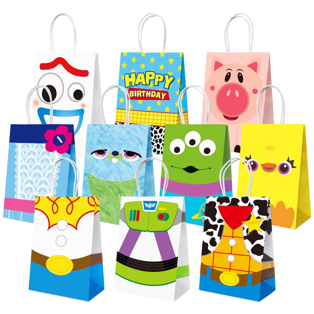 10-Pack Colorful Toy Party Bags for Kids Birthday Decorations - Assorted 10 Fun Patterns - Perfect for Birthday Parties, Goodie Bags & School Events