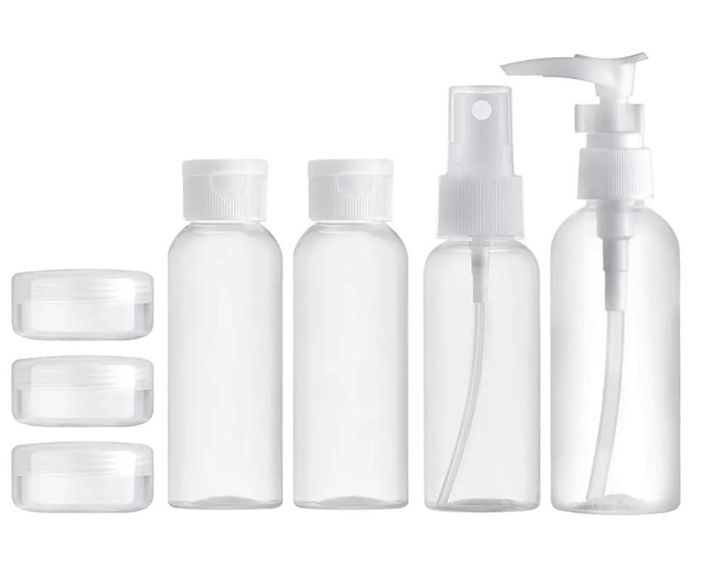 Cellebii 7-Piece Travel Bottle Set for Toiletries - Leak-Proof Refillable Containers for Lotion, Shampoo, Shower Gel & Hand Sanitizer - TSA Approved Travel Accessories for Vacation, Gym & Airplane Carry-On