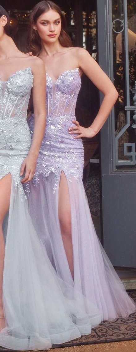 Elegant A1388 Sequin Floral Mermaid Gown in Lavender by Andrea & Leo - Perfect for Prom, Evening Gala, and Special Occasions