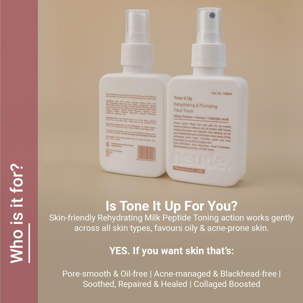 Niacinamide Face Toner 100ml with Whey Protein & Milk Peptides - 2% Salicylic Acid for Oily & Acne-Prone Skin | Hydrating, Brightening, Pore Minimizing Treatment | Fades Dark Spots & Smooths Skin Texture | Perfect for Daily Skincare Routine & Post-Workout Refreshment