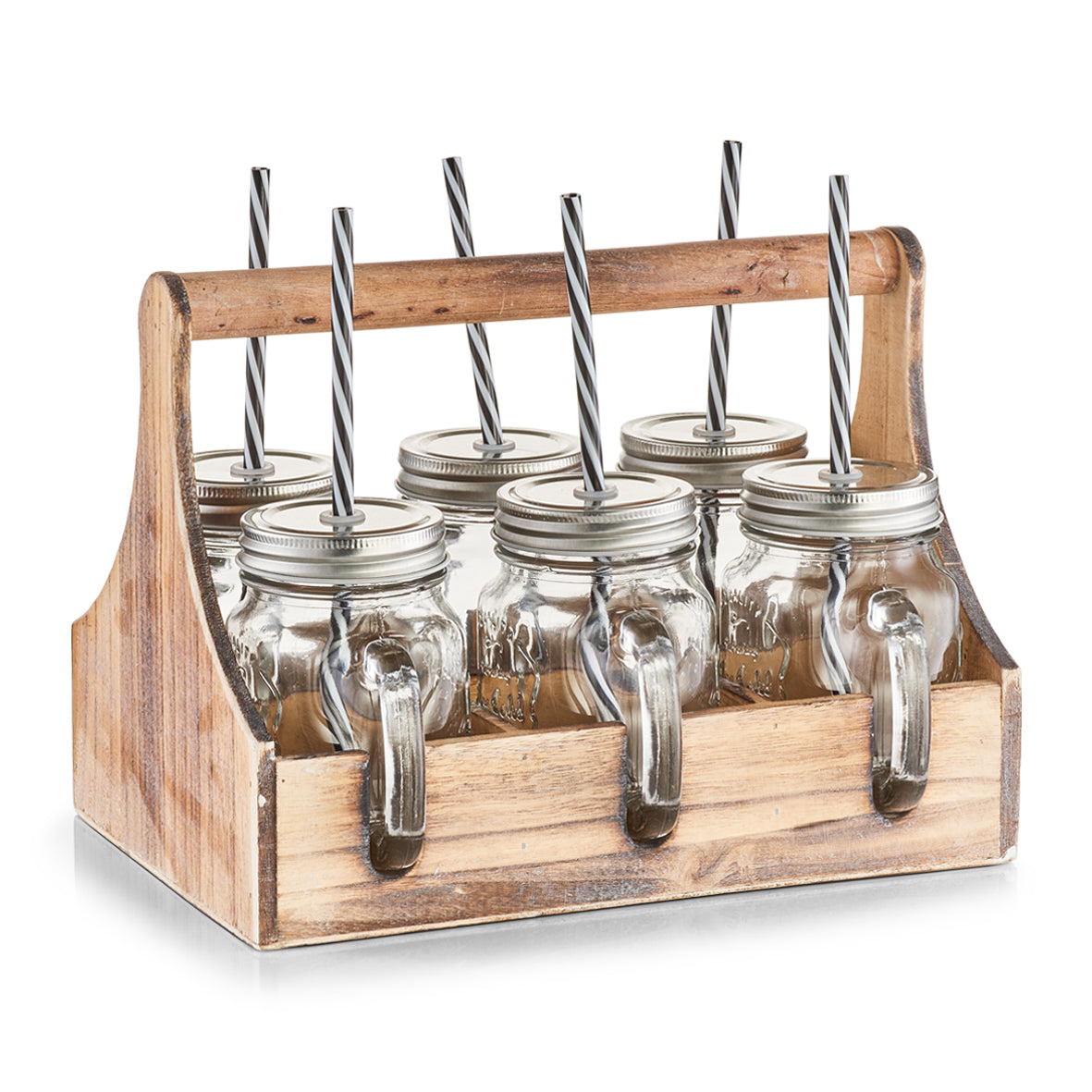 Premium Drinking Jar Set with Handle - Glass, Metal & Wood Gift Box - Perfect for Iced Tea, Lemonade & Outdoor Picnics