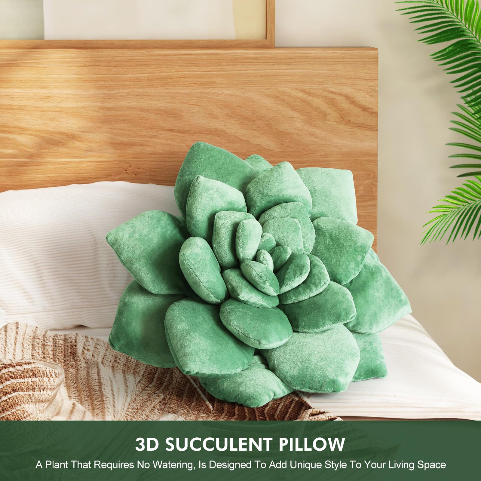 3D Succulent Shaped Pillow - 13.8'' Soft Plush Flower Cushion for Bedroom Decor, Home & Office - Unique Green Plant-Shaped Throw Pillow for Sofa, Chair, Dorm Room - Perfect Gift for Plant Lovers