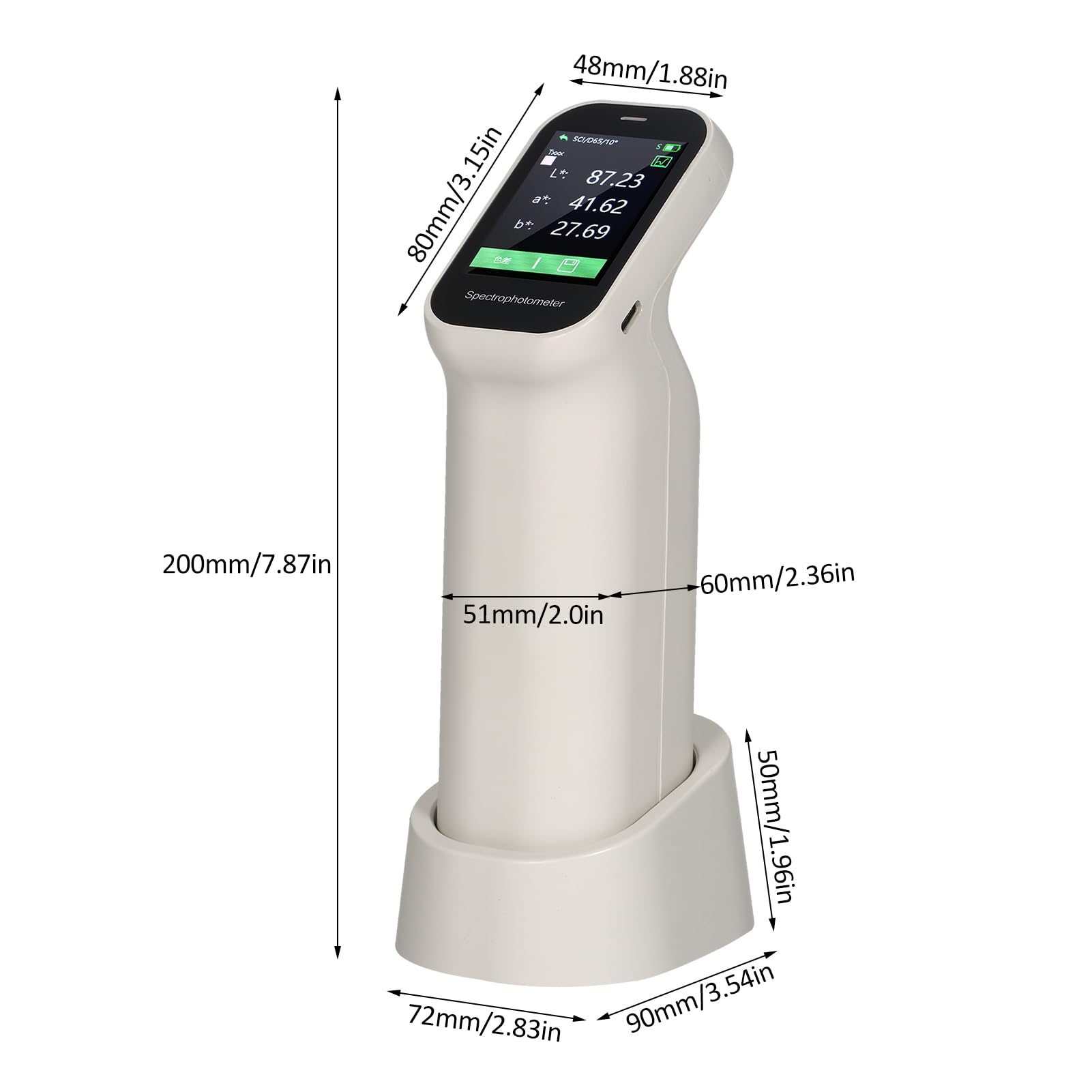 Portable Rechargeable Handheld Colorimeter Spectrophotometer - 6mm Test Aperture, Auto Calibration, IPS Touchscreen, 3000mAh Battery | Perfect for Paint Matching, Textile Quality Control, and Industrial Color Measurement