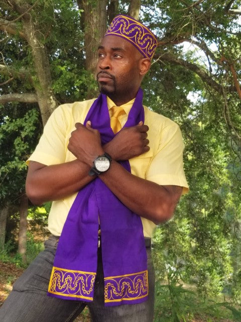 Elegant Unisex African Sash with Gold Embroidery - Purple Waist Wrap for Men & Women - Perfect for Weddings, Cultural Events & Fashion Accessories