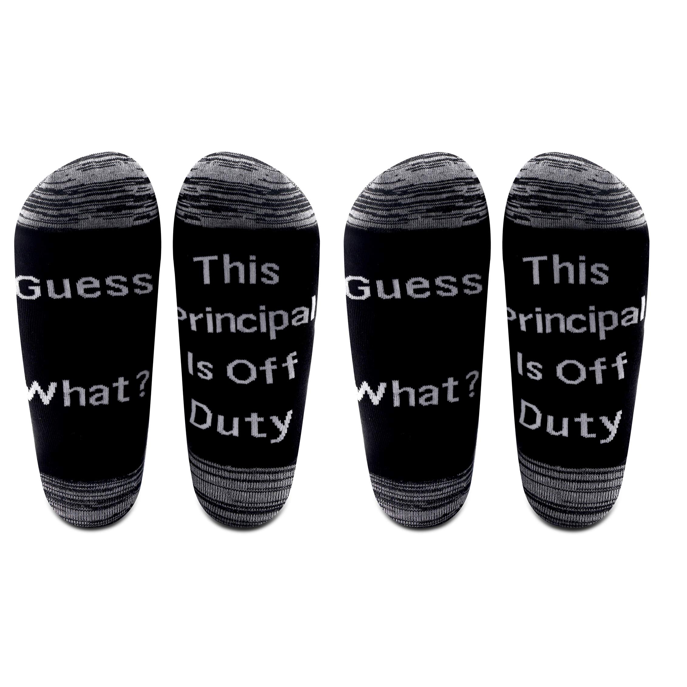LEVLO Funny Principal Socks - Guess What This Principal Is Off Duty Cotton Socks for Men - Perfect Principal Gift for Teachers, Educators & School Staff - Great for Retirement Parties, Teacher Appreciation & Everyday Wear