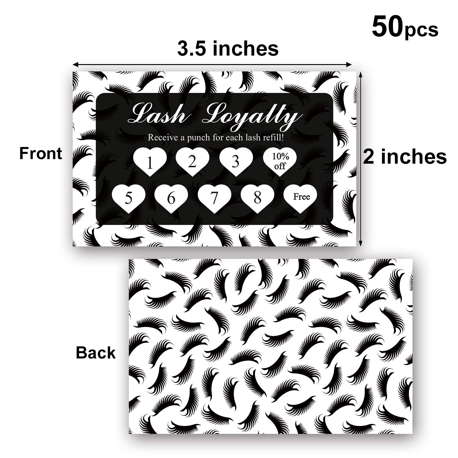 Amdieu 50-Pack Lash Extension Loyalty Punch Cards - 10% Discount & Free Service Incentives, 3.5