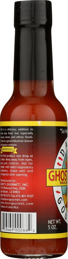 Dave's Gourmet Ghost Pepper Jolokia Hot Sauce - Ultra Spicy & Flavorful - Perfect for Tacos, Wings & BBQ - 5oz Bottle (Pack of 1) - Ideal for Heat Lovers & Gourmet Cooking