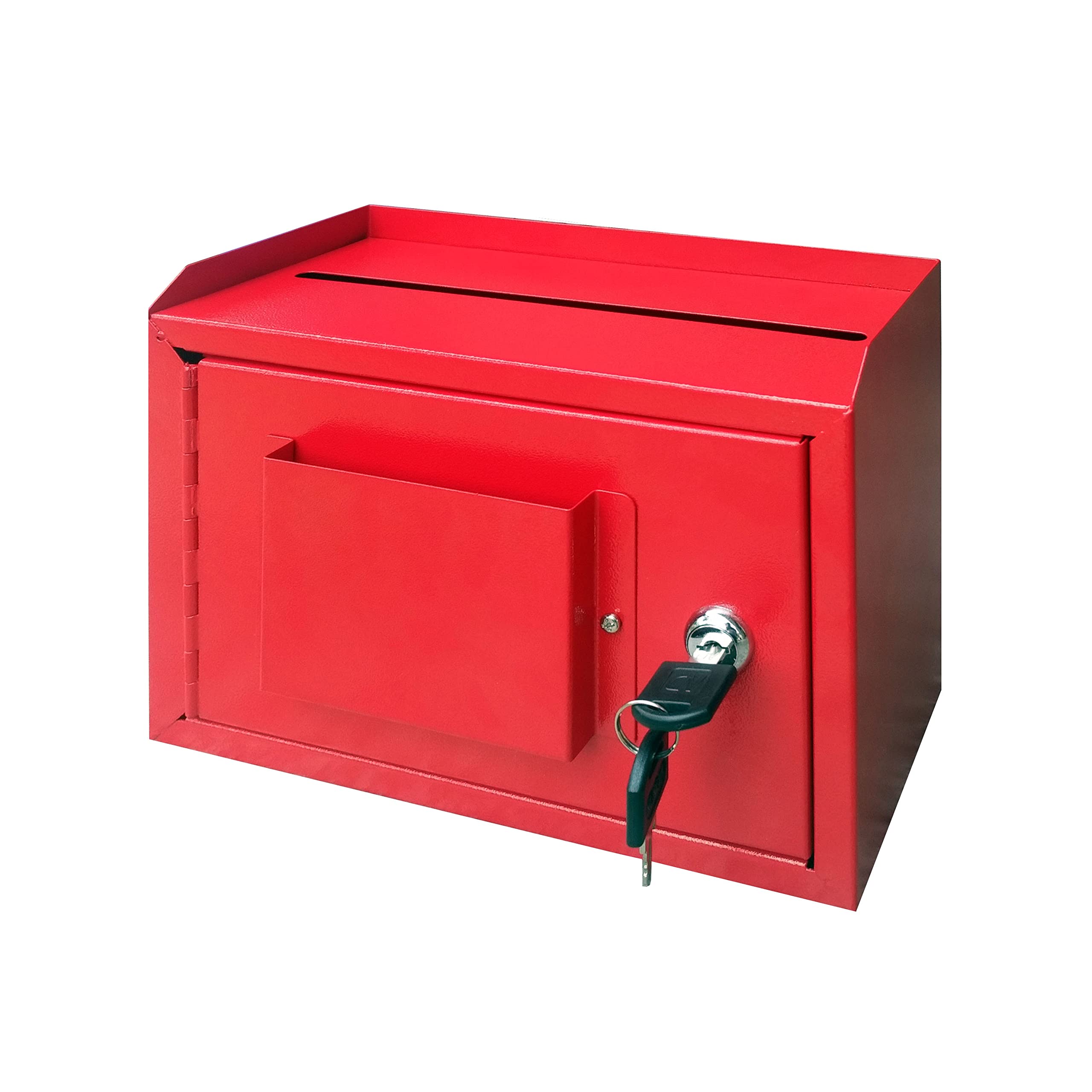 FixtureDisplays® Wall Mount Cash Box with Lock - Secure Desktop Donation Box for Fundraising, Mail & Suggestion Collection (Red) - Perfect for Churches, Schools, and Small Businesses
